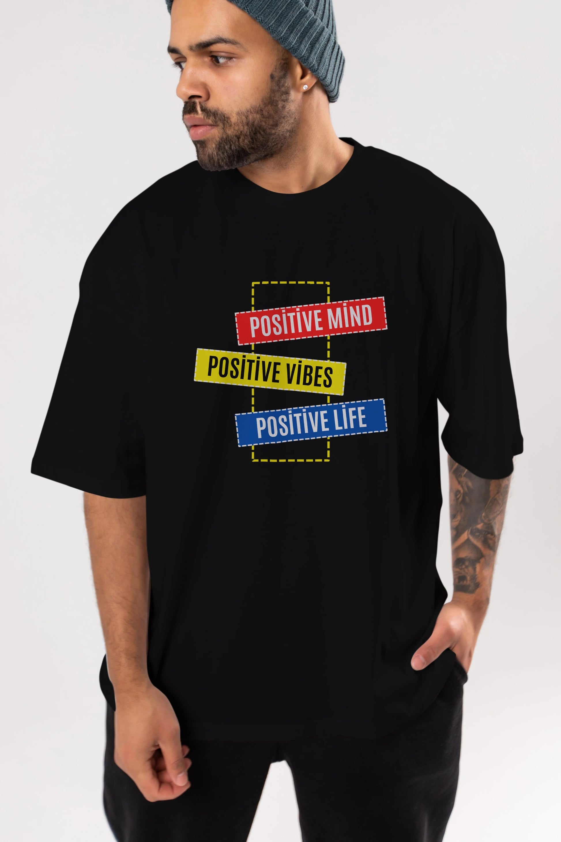 Positive Mind Vibes Lifes Ön Baskılı Oversize t-shirt Erkek Kadın Unisex