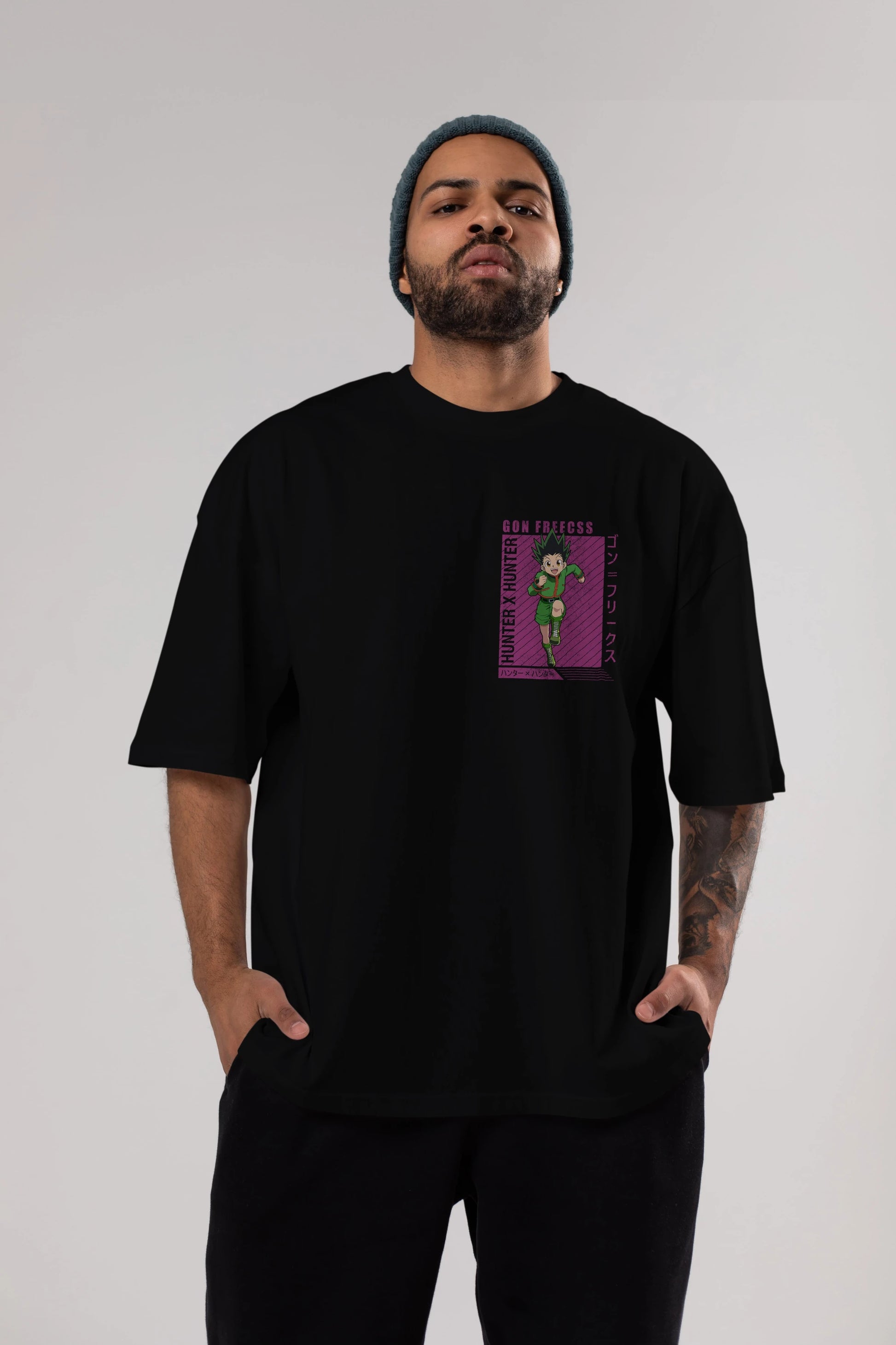 Gon Freecss HUNTER X HUNTER 3 Ön Sol Baskılı Oversize t-shirt Erkek Kadın Unisex %100 Pamuk Bisiklet Yaka tişort