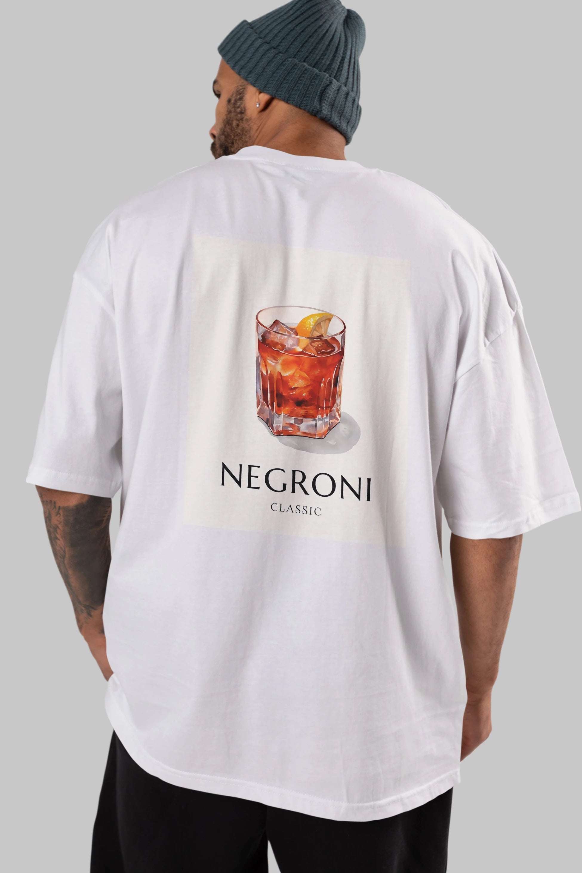 Negroni Classic Arka Baskılı Oversize t-shirt Erkek Kadın Unisex %100 Pamuk Bisiklet Yaka tişort