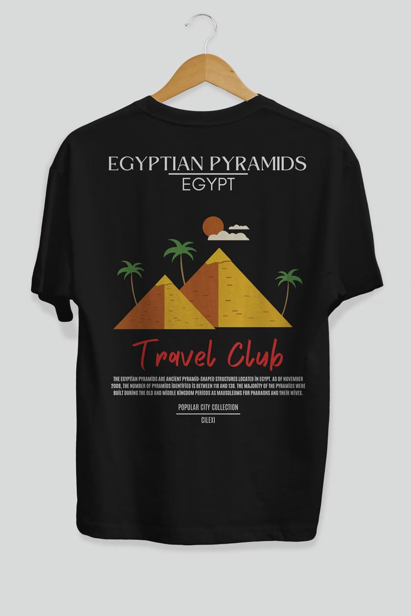 Egyptian Pyramids Egypt Arka Baskılı Oversize t-shirt Erkek Kadın Pamuk Bisiklet Yaka tişort