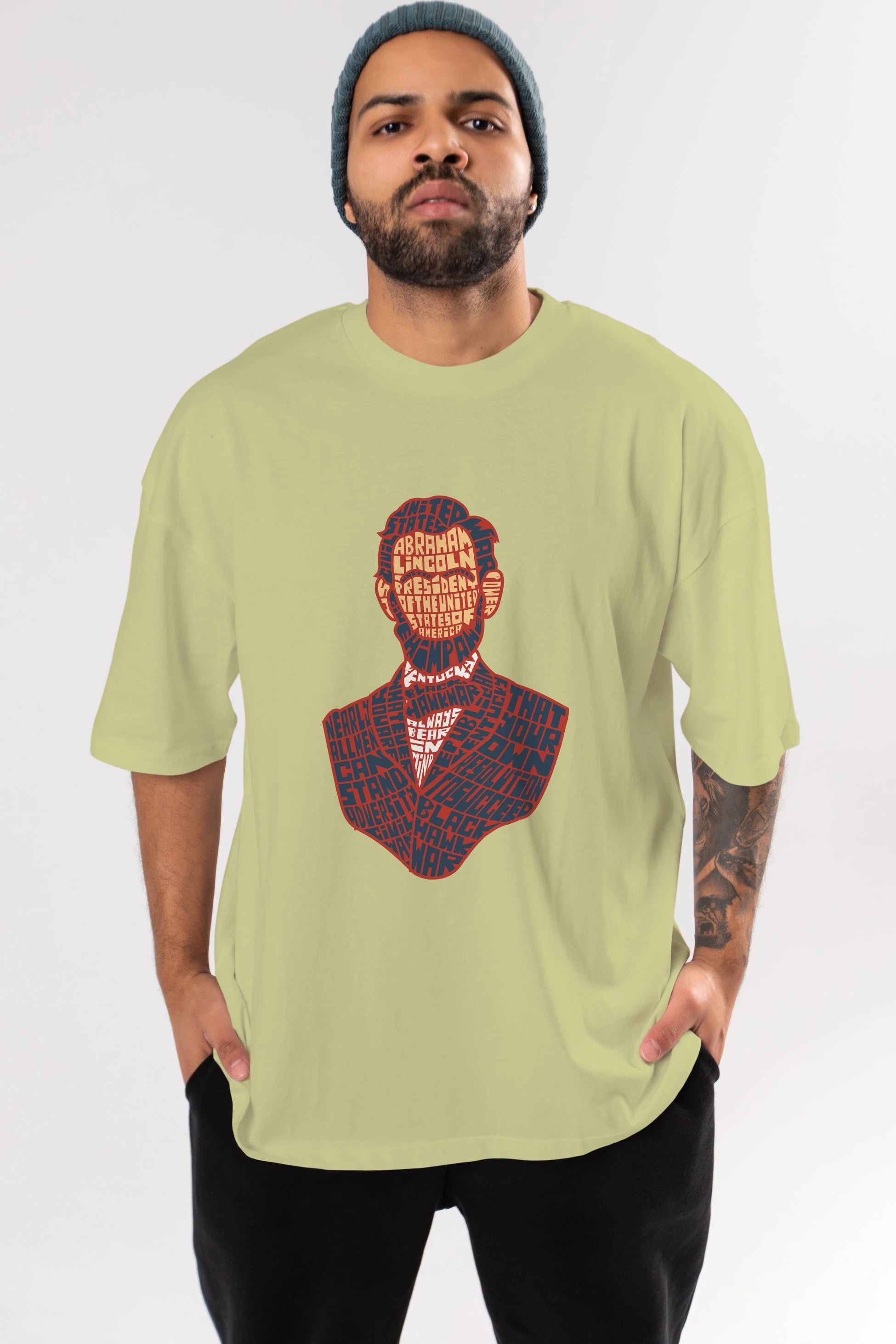 Abraham Lincoln Ön Baskılı Oversize t-shirt %100 pamuk Erkek Kadın Unisex