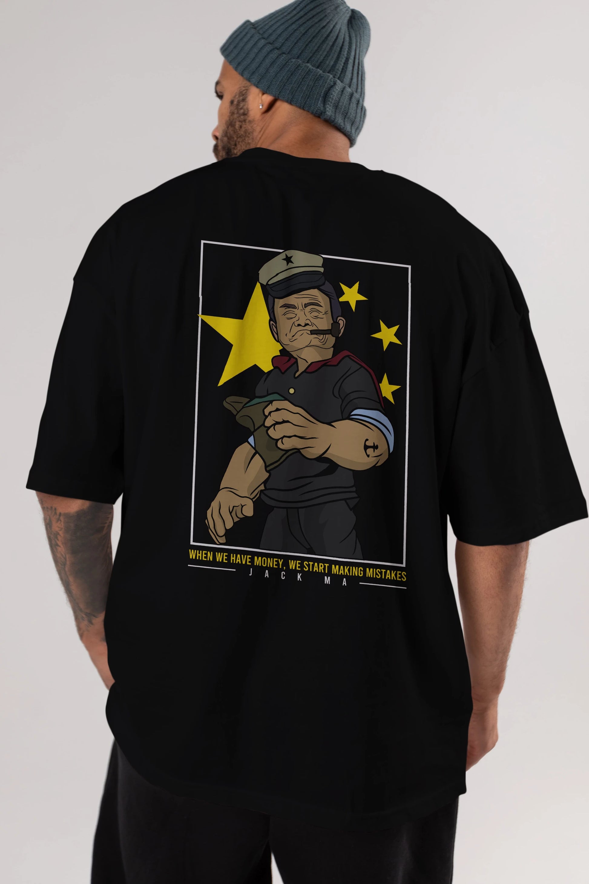 Popeye Jack Ma Arka Baskılı Oversize t-shirt Erkek Kadın Unisex %100 Pamuk tişort