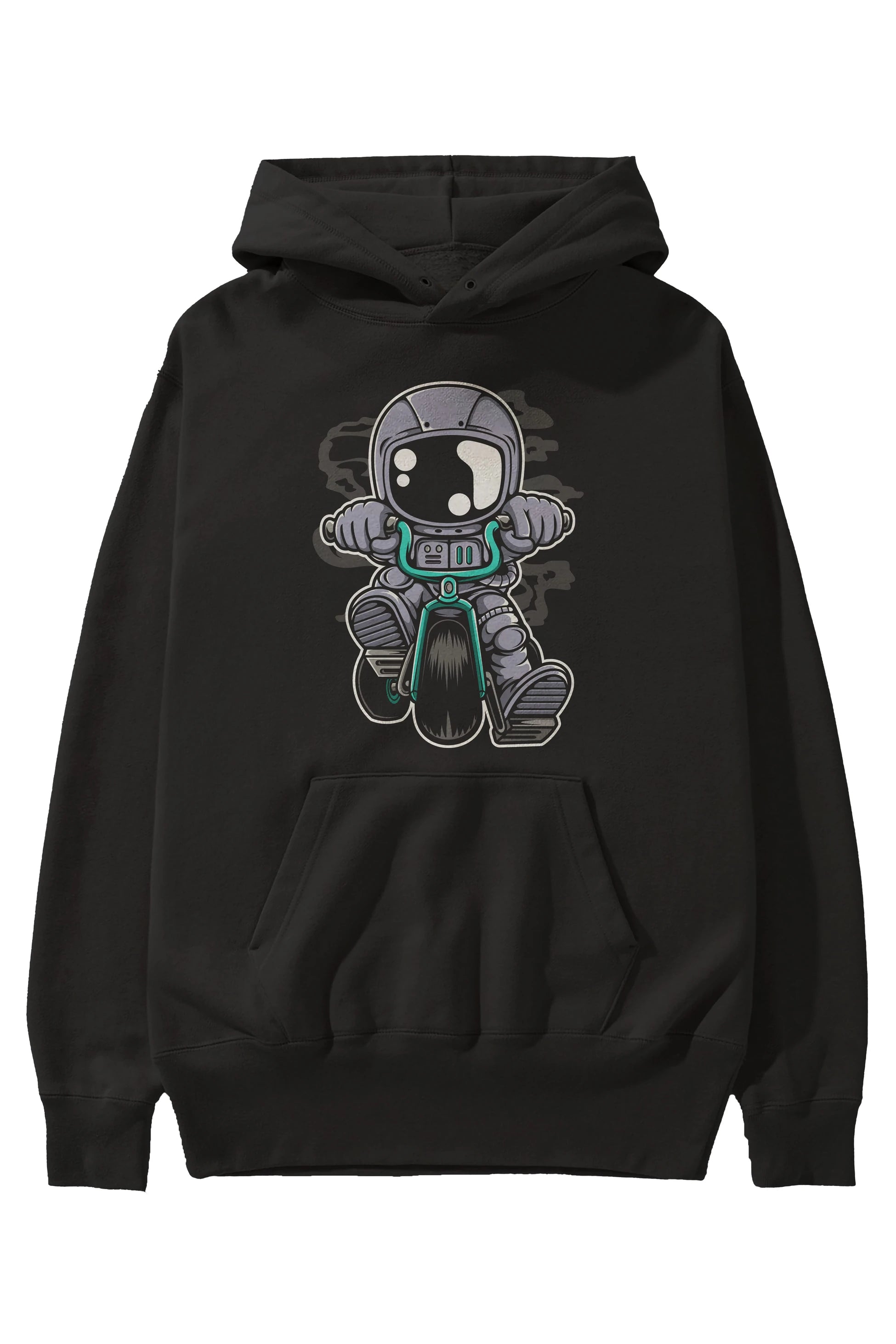 Astronaut Biker Ön Baskılı Hoodie Oversize Kapüşonlu Sweatshirt Erkek Kadın Unisex