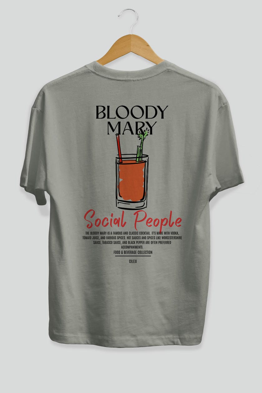 Bloody Mary Kokteyl Serisi Baskılı Oversize t-shirt Erkek Kadın Unisex %100 Pamuk Bisiklet Yaka tişort