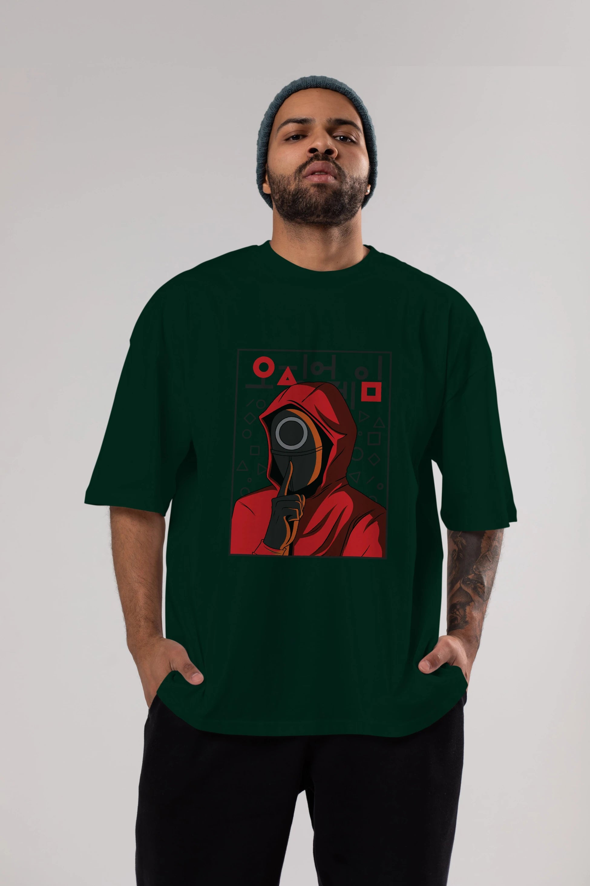 Squid Game (5) Ön Baskılı Oversize t-shirt Erkek Kadın Unisex %100 Pamuk Bisiklet Yaka tişort