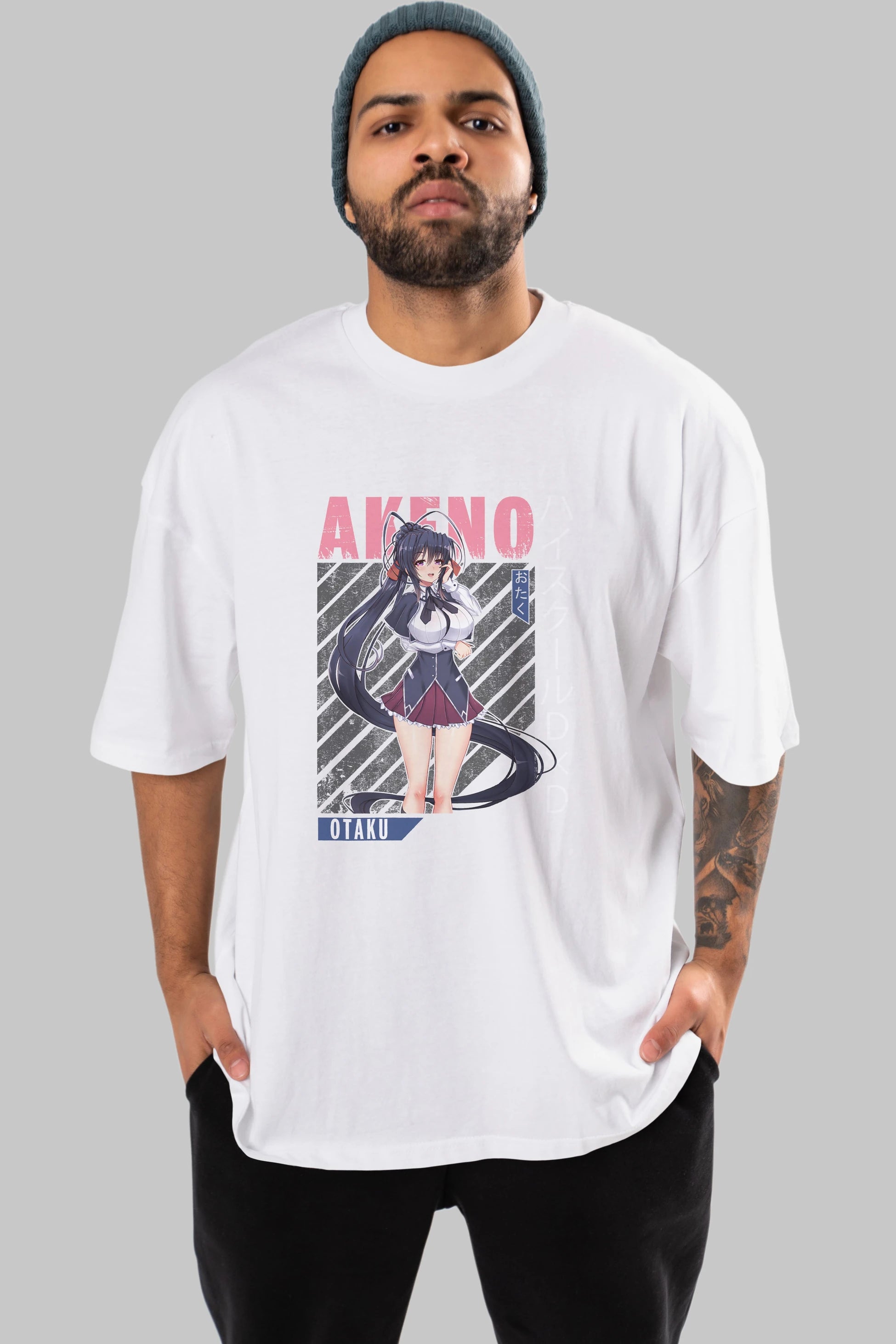 Akeno Himejima 4 Anime Ön Baskılı Oversize t-shirt %100 pamuk Erkek Kadın Unisex