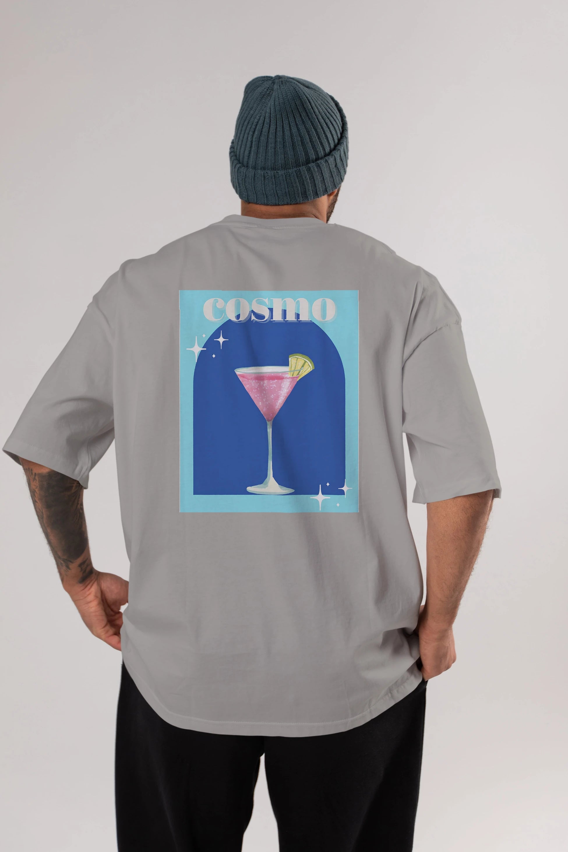 Cosmopolitan 2 Arka Baskılı Oversize t-shirt Erkek Kadın Unisex %100 Pamuk Bisiklet Yaka tişort