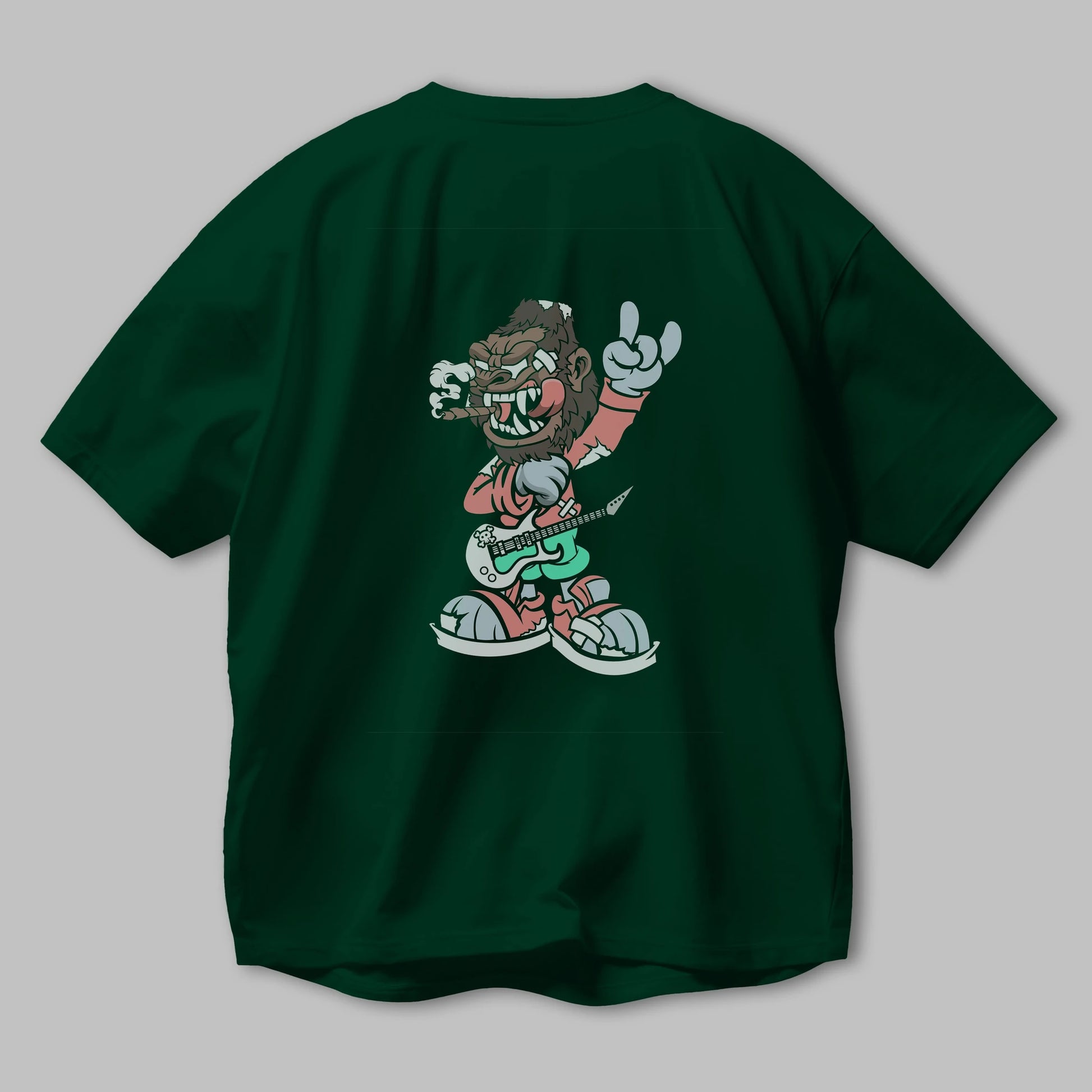 Gorilla Rockstar Arka Baskılı Oversize t-shirt Erkek Kadın Unisex %100 Pamuk tişort