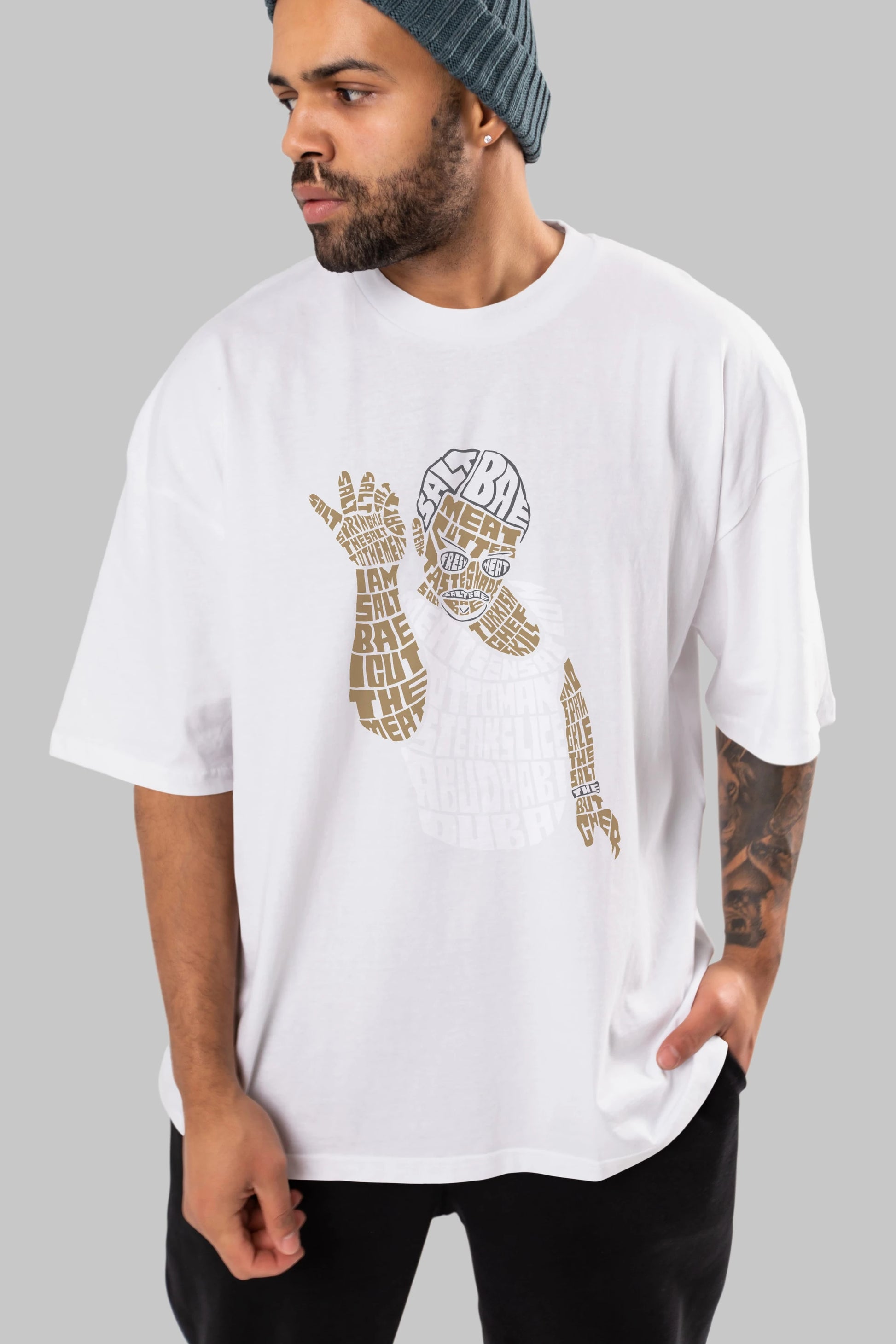 Salt Bae Ön Baskılı Oversize t-shirt %100 pamuk Erkek Kadın Unisex