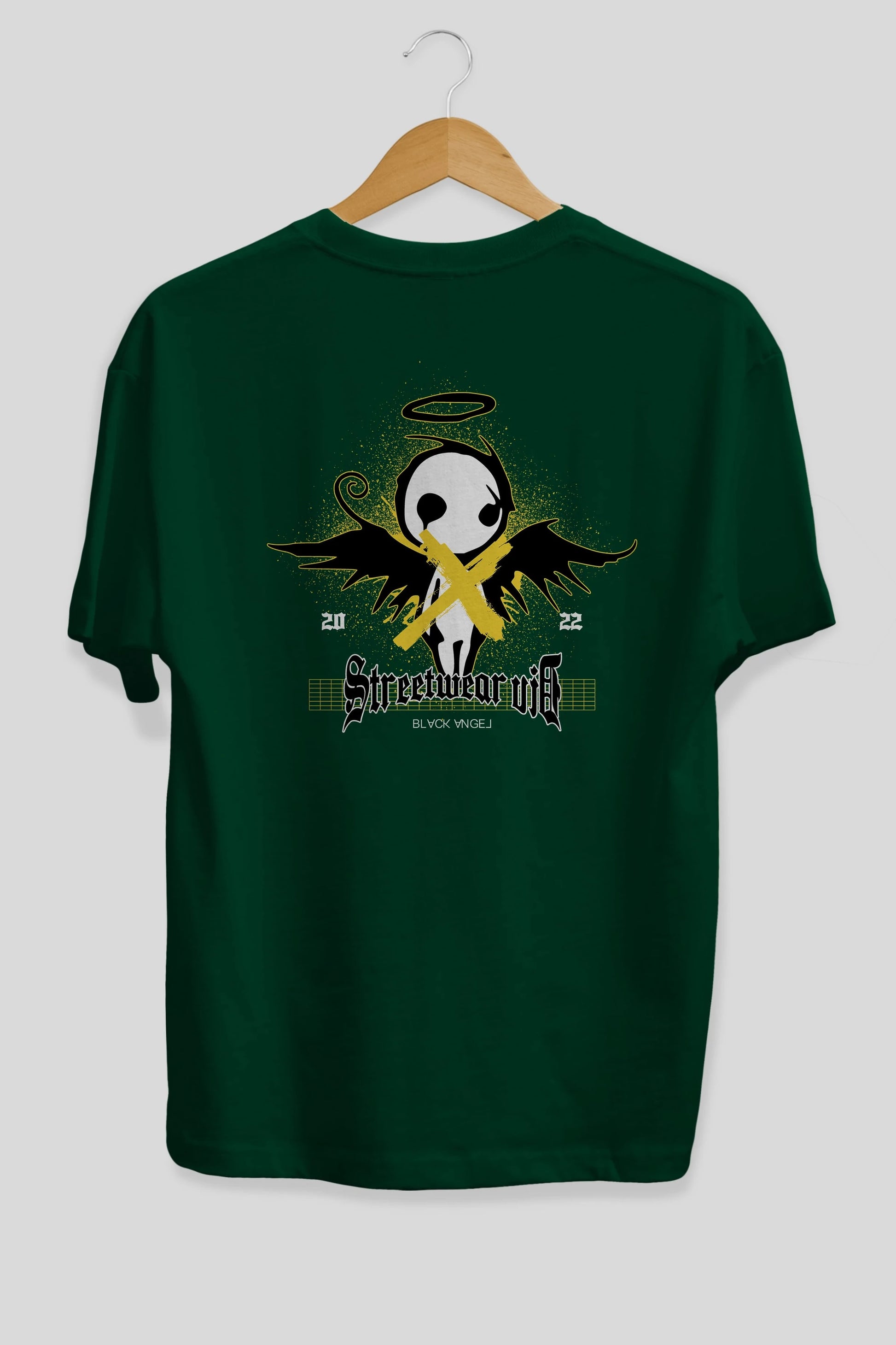 Black Angel Arka Baskılı Oversize t-shirt Erkek Kadın Unisex
