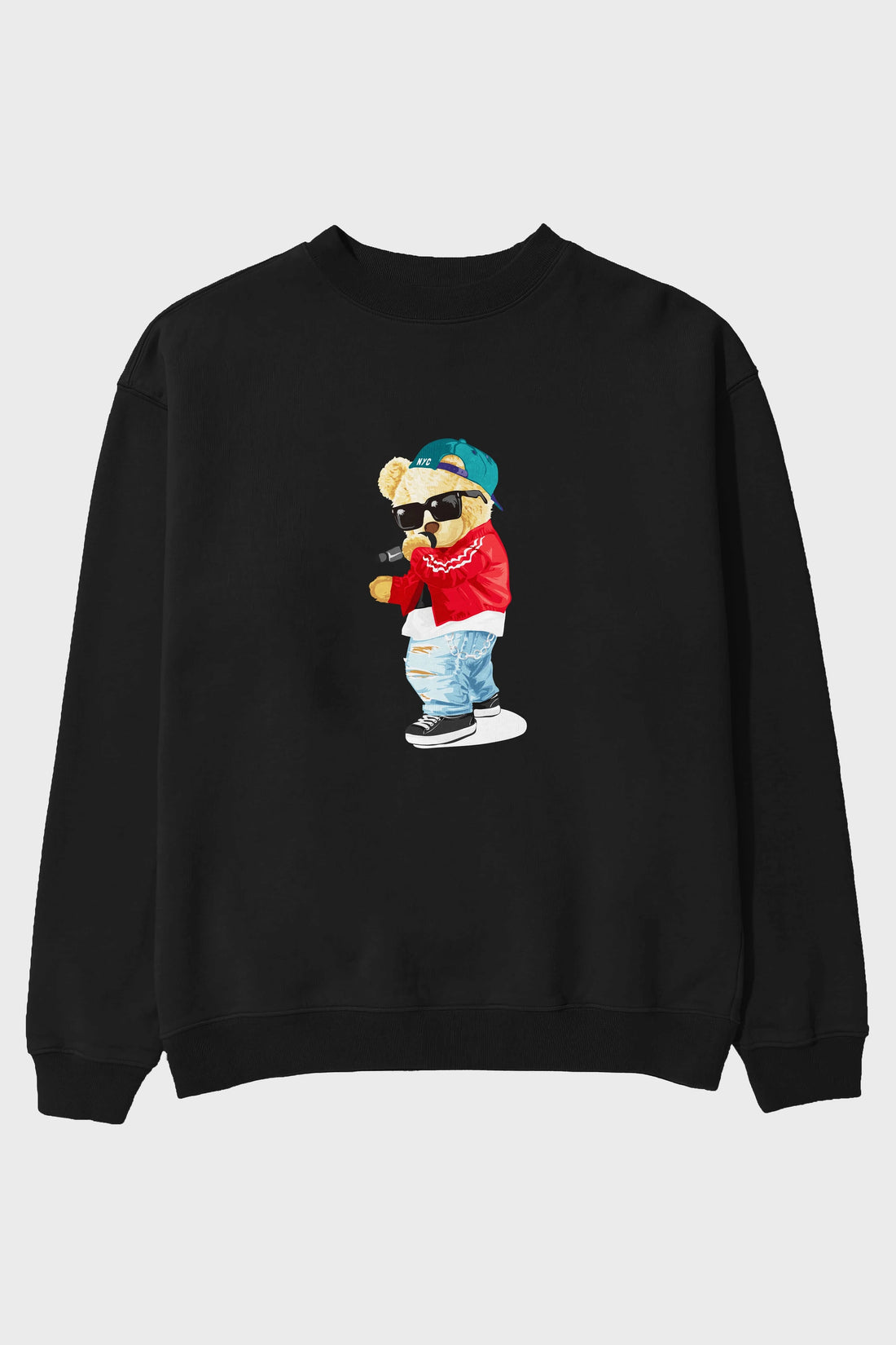 Teddy Bear Şarkıcı Ön Baskılı Oversize Sweatshirt Erkek Kadın Unisex