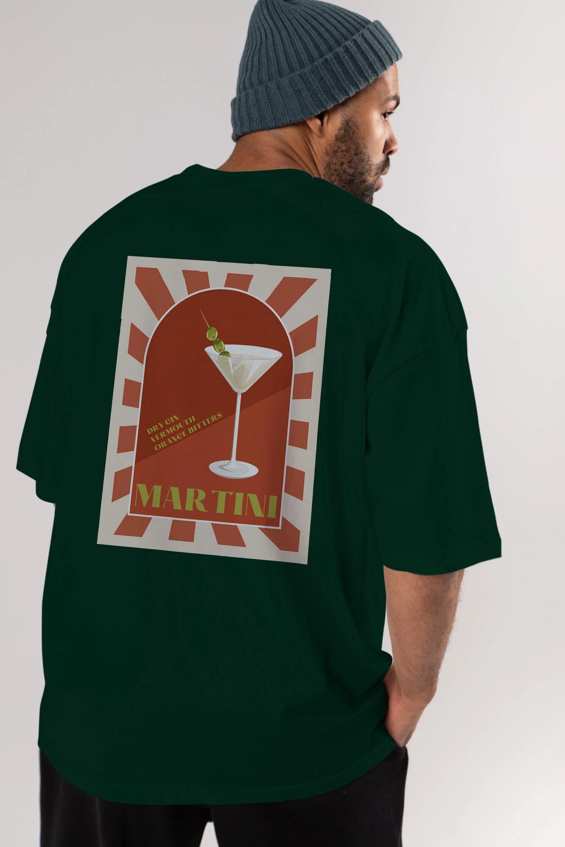Martini 2 Arka Baskılı Oversize t-shirt Erkek Kadın Unisex %100 Pamuk Bisiklet Yaka tişort