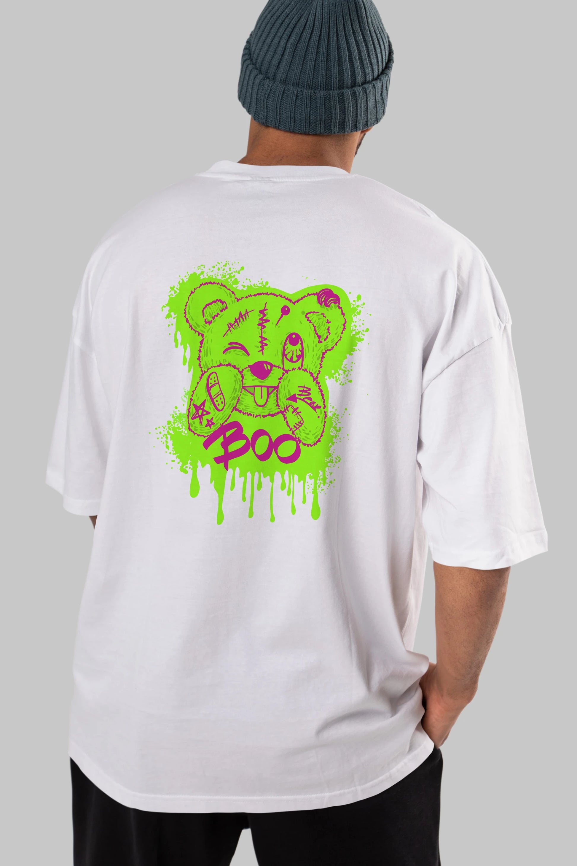 Boo  Bear Arka Baskılı Oversize t-shirt Erkek Kadın Unisex