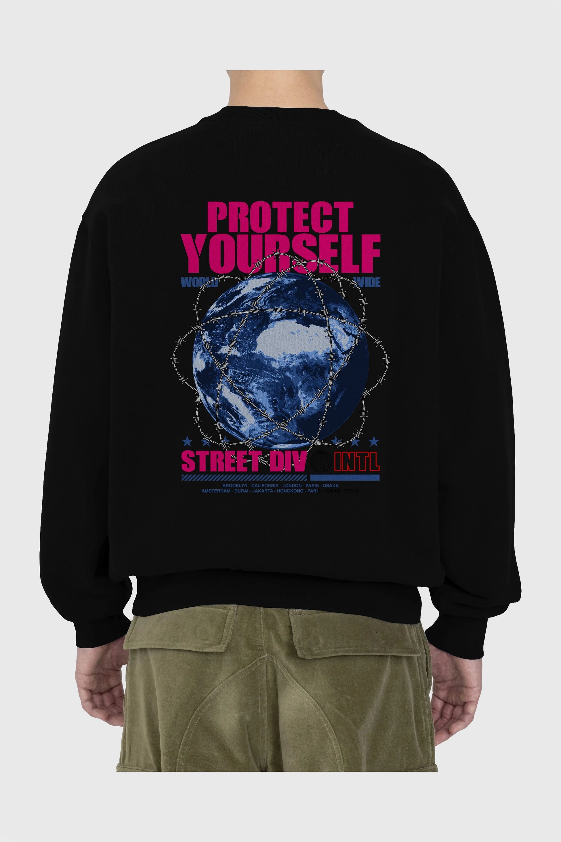 Protect Yourself Arka Baskılı Oversize Sweatshirt Erkek Kadın Unisex