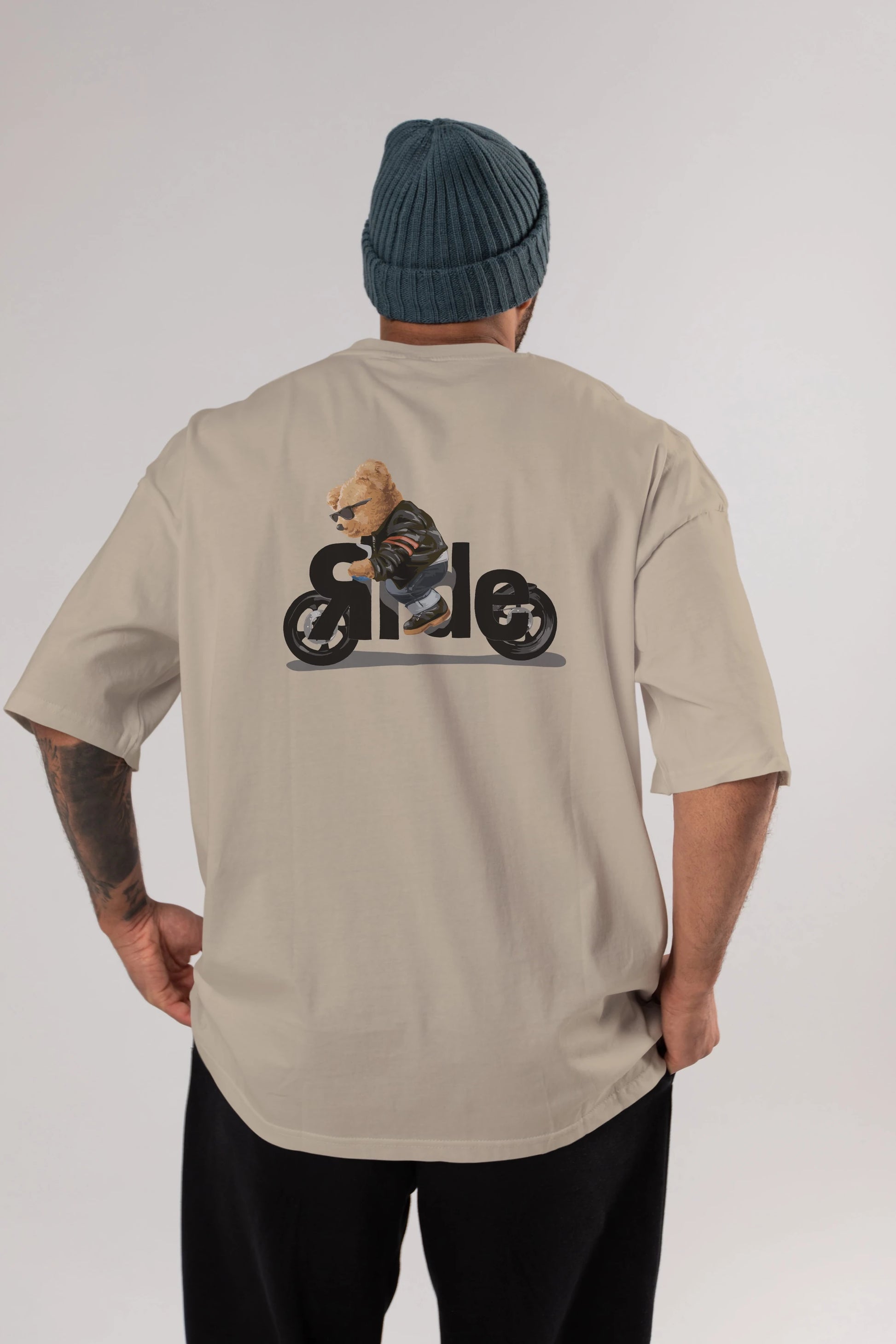 Teddy Bear Ride Arka Baskılı Oversize t-shirt Erkek Kadın Unisex %100 Pamuk