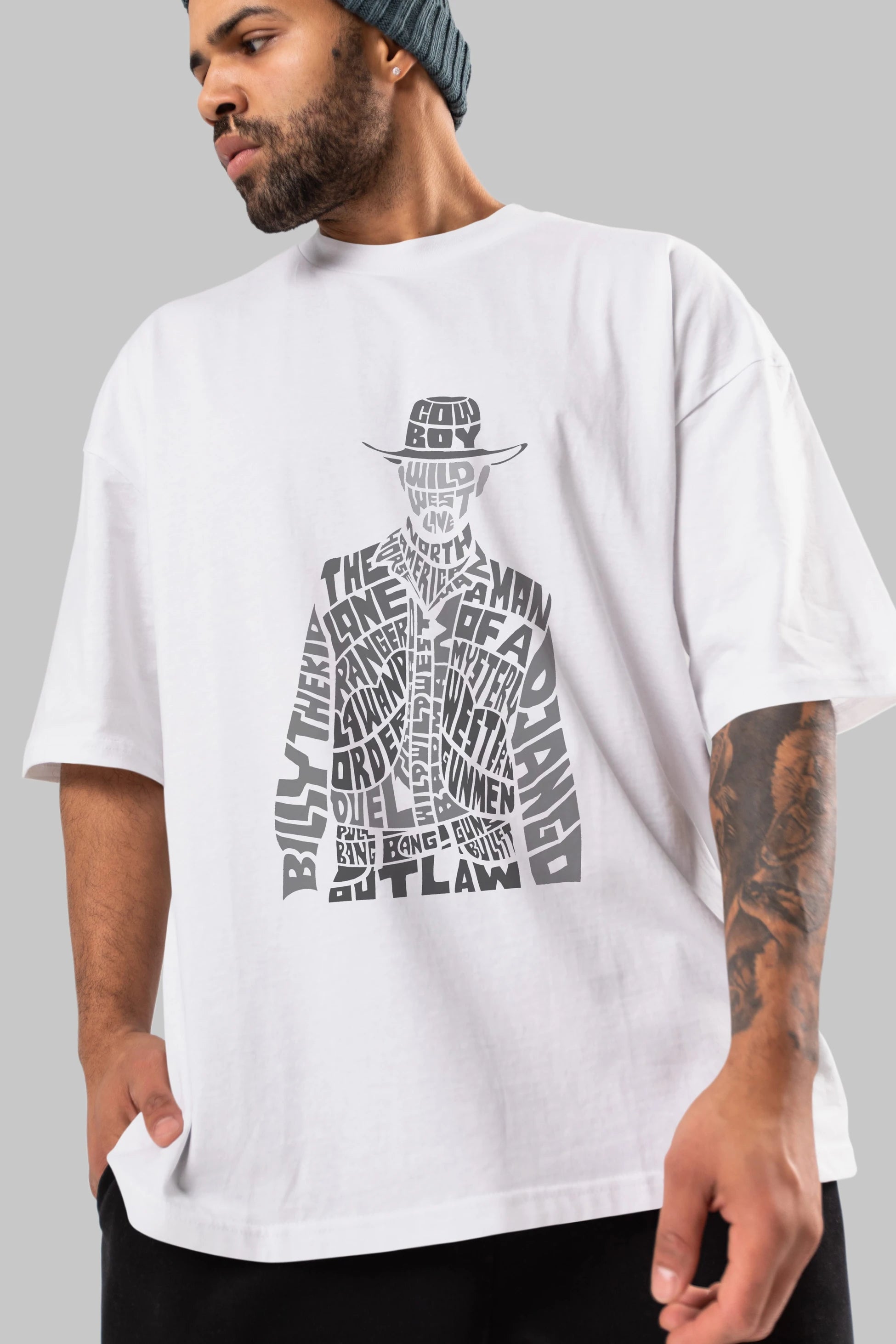 Cowboy Ön Baskılı Oversize t-shirt %100 pamuk Erkek Kadın Unisex