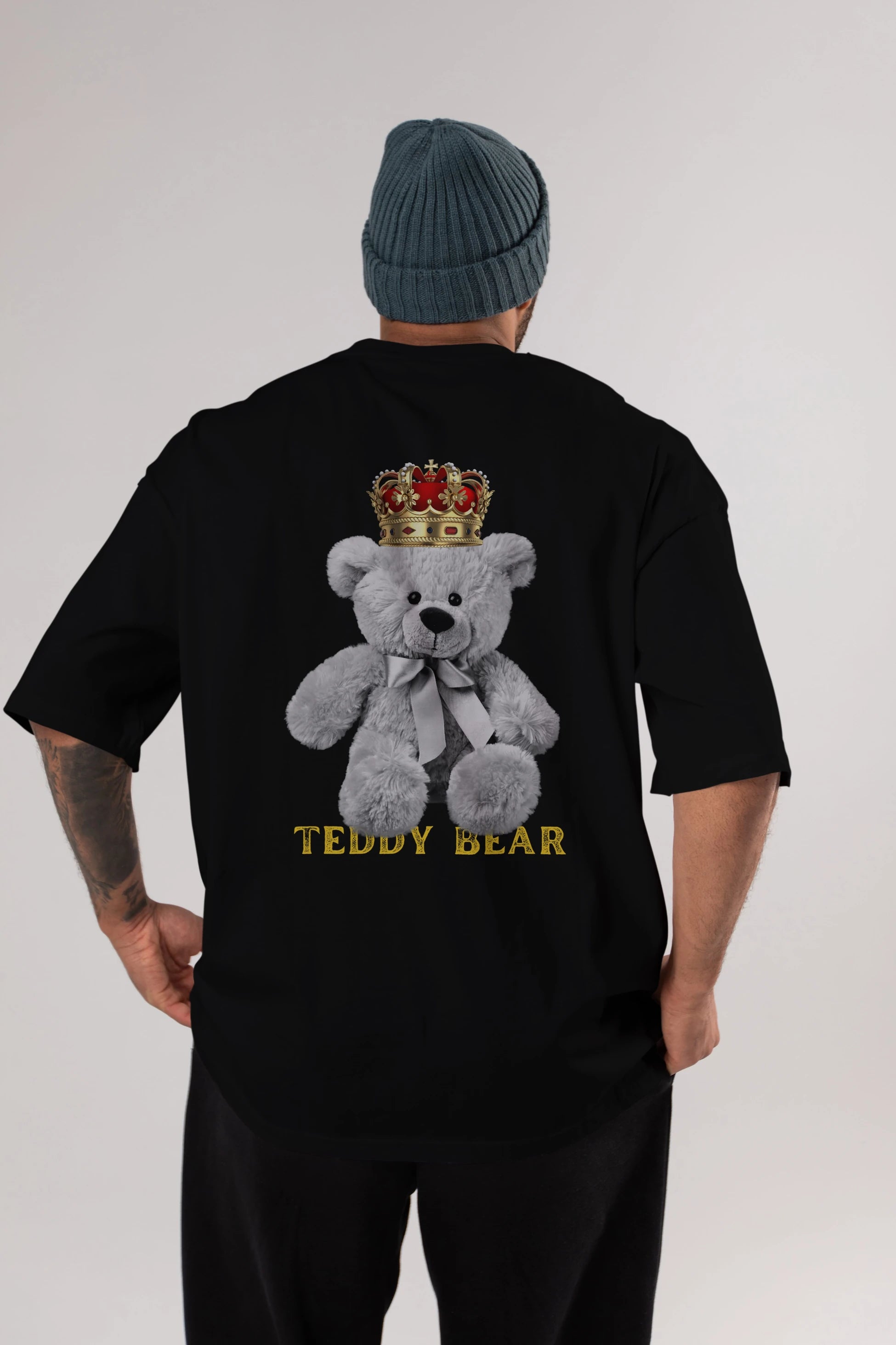 Teddy Bear Arka Baskılı Oversize t-shirt Erkek Kadın Unisex %100 Pamuk