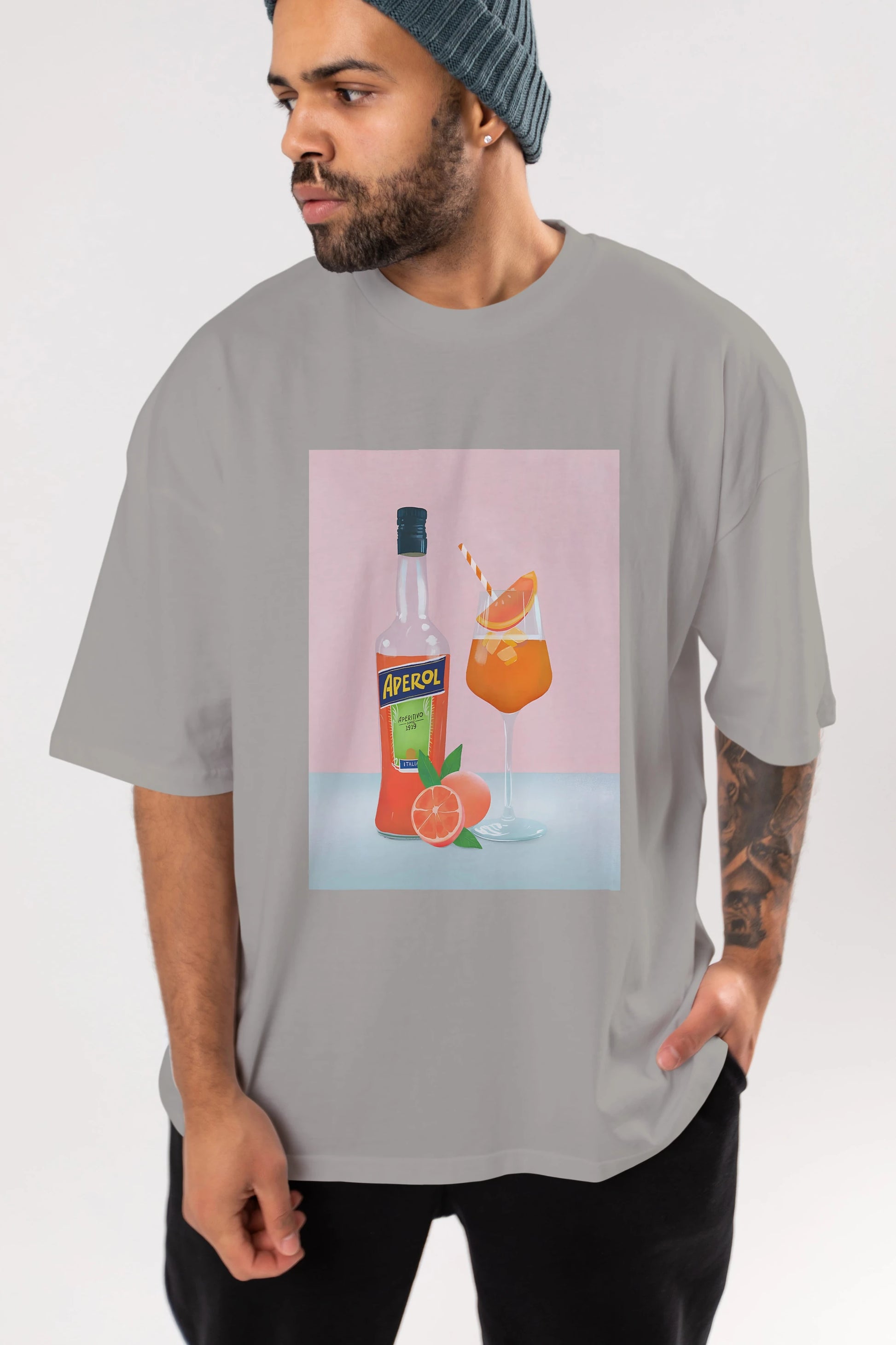 Aperol Spritz 3 Ön Baskılı Oversize t-shirt Erkek Kadın Unisex %100 Pamuk Bisiklet Yaka tişort