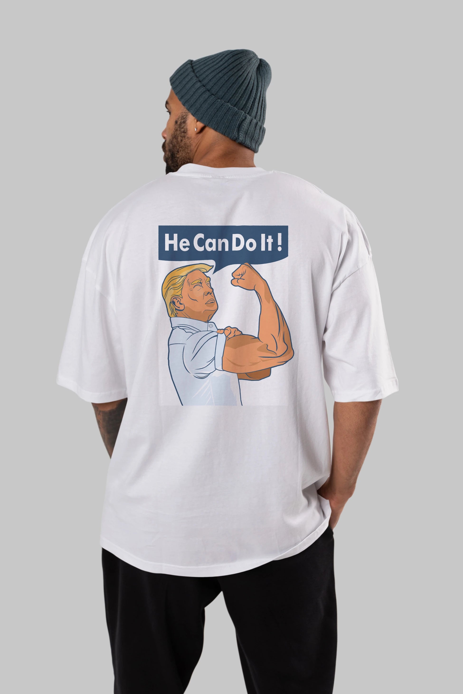 He Can Do It Trump Arka Baskılı Oversize t-shirt Erkek Kadın Unisex %100 Pamuk tişort