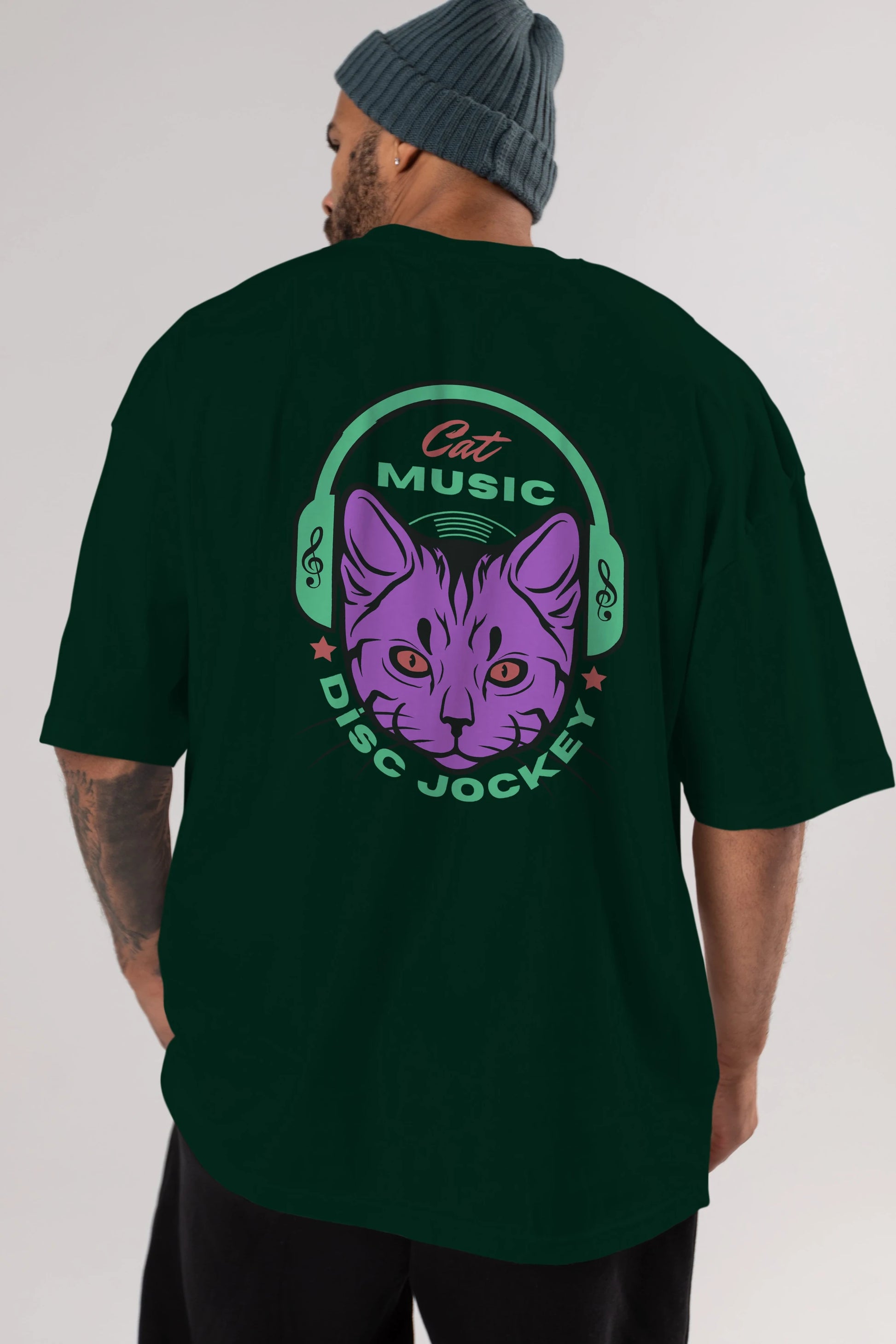 Cat Music Arka Baskılı Oversize t-shirt Erkek Kadın Unisex
