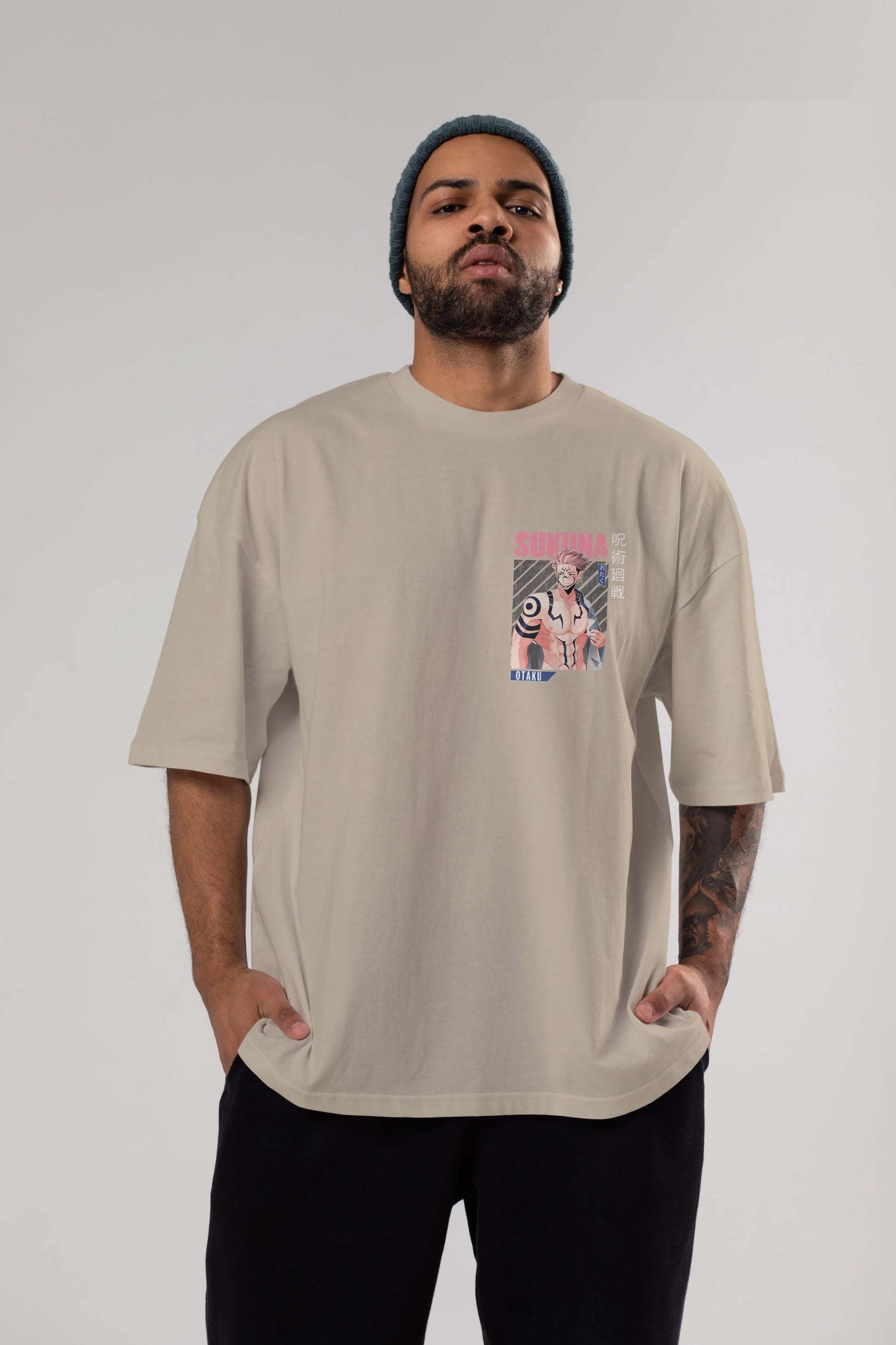 Sukuna Ryoumen 1 Ön Sol Baskılı Oversize t-shirt Erkek Kadın Unisex %100 Pamuk Bisiklet Yaka tişort