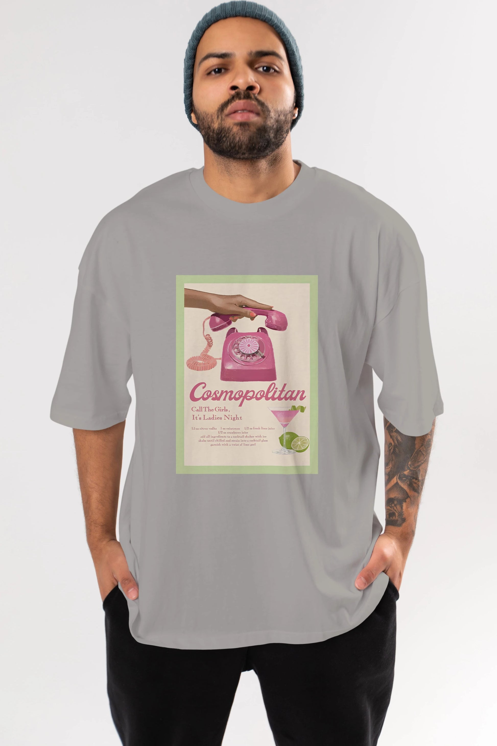 Cosmopolitan 5 Ön Baskılı Oversize t-shirt Erkek Kadın Unisex %100 Pamuk Bisiklet Yaka tişort