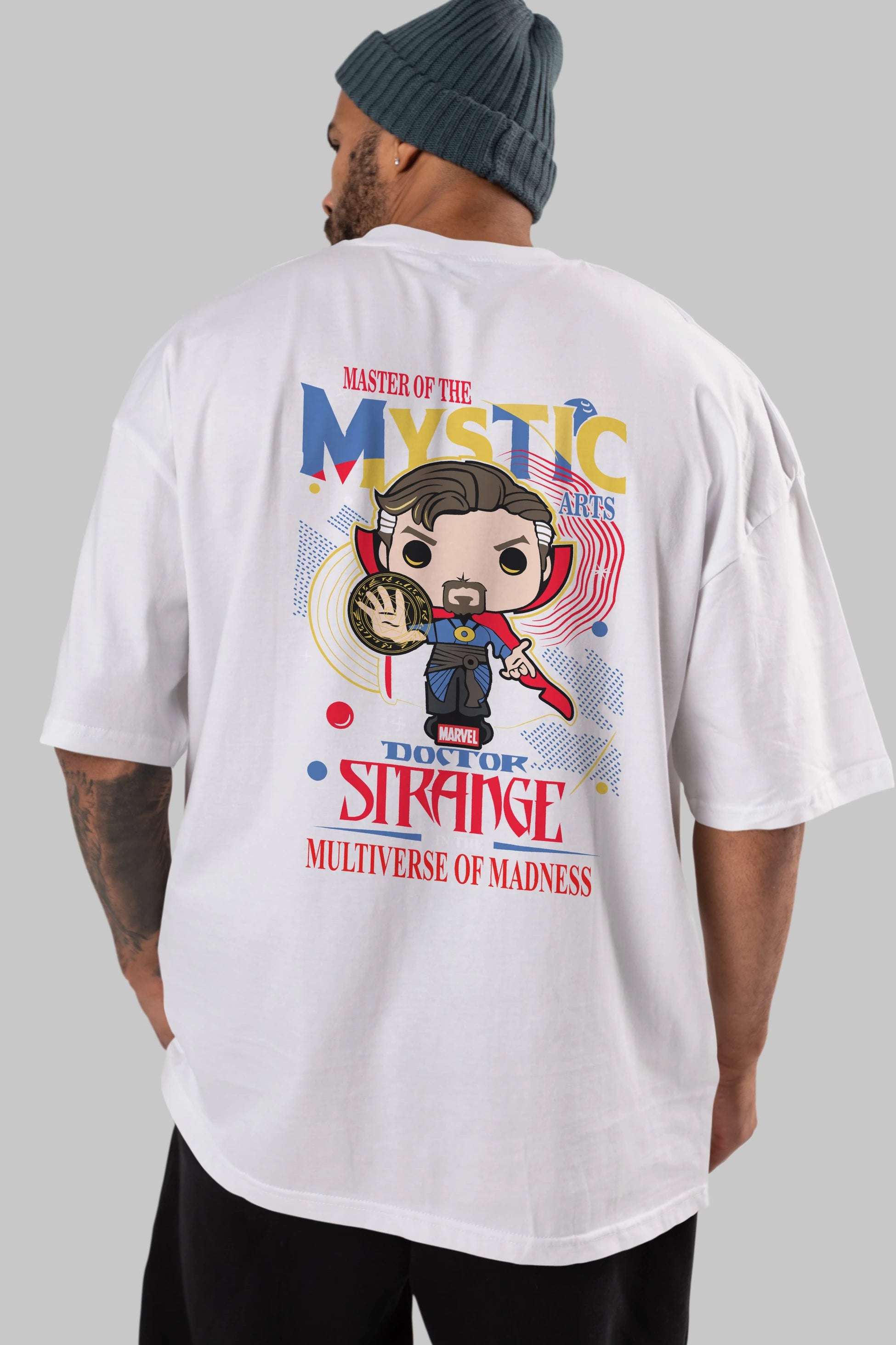 Doctor Strange Arka Baskılı Oversize t-shirt Erkek Kadın Unisex %100 Pamuk Bisiklet Yaka tişort