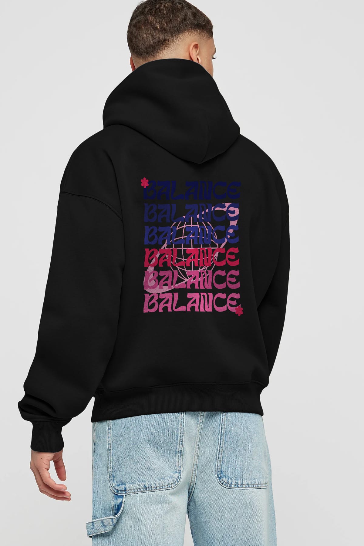 Balance Yazılı Arka Baskılı Oversize Hoodie Kapüşonlu Sweatshirt Erkek Kadın Unisex