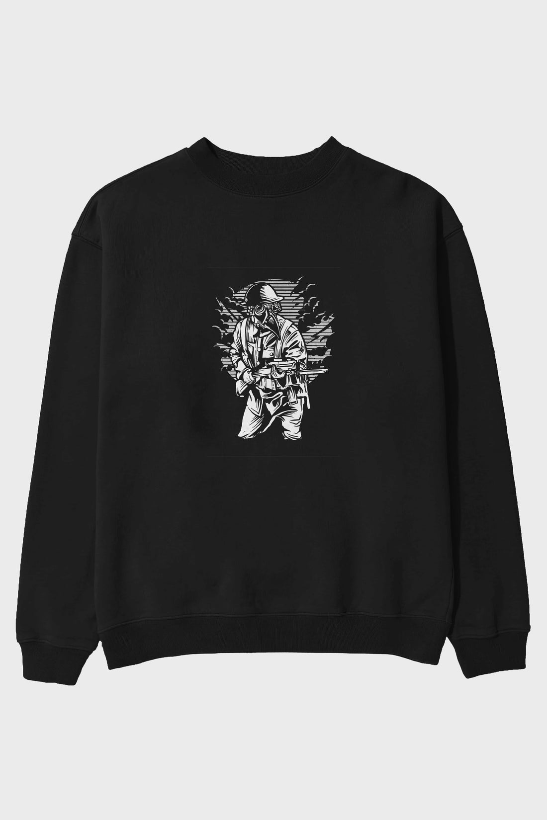 Steampunk Style Soldier Ön Baskılı Oversize Sweatshirt Erkek Kadın Unisex