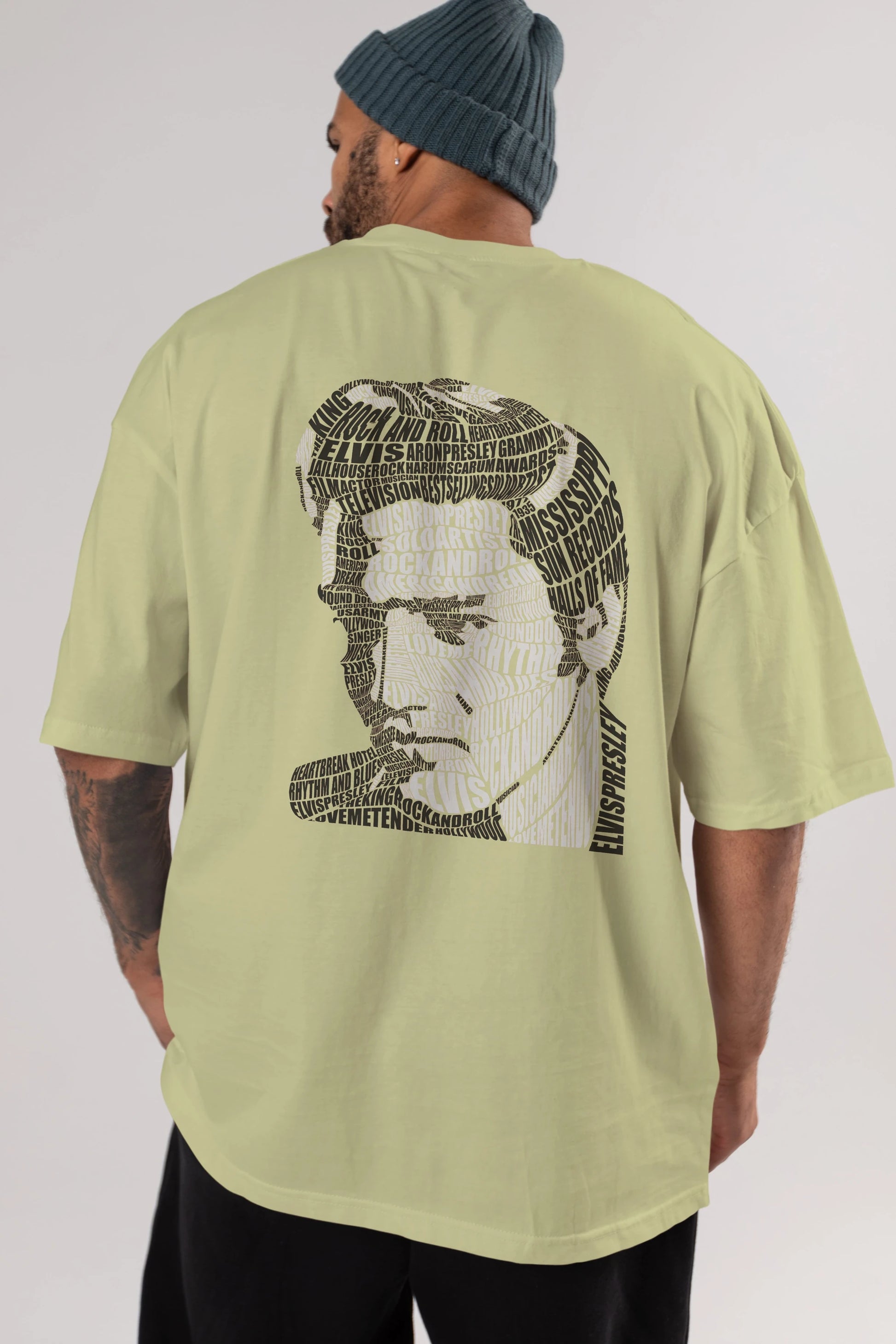 Elvis Presley Calligram Arka Baskılı Oversize t-shirt %100 pamuk Erkek Kadın Unisex