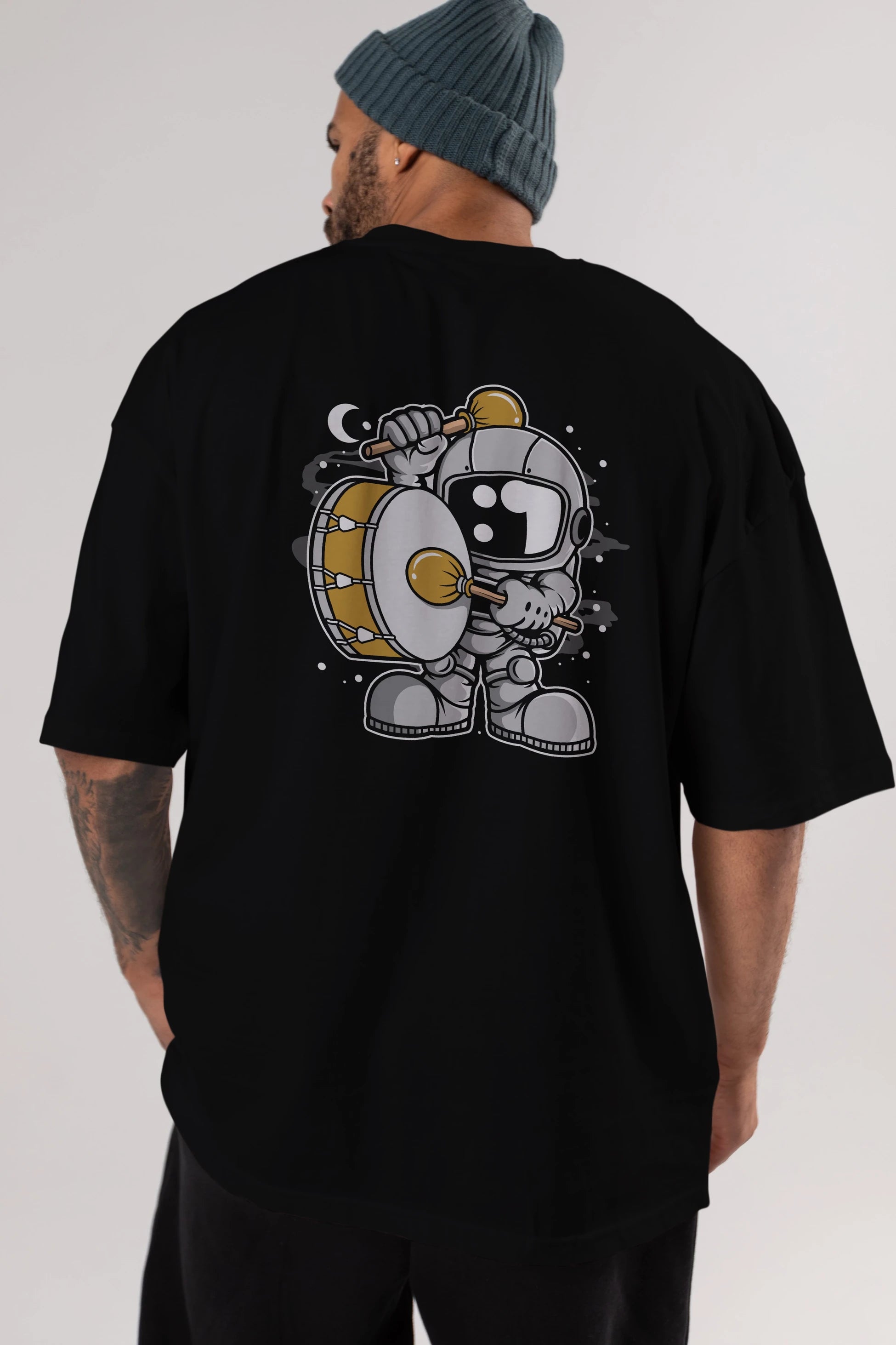 Astronaut Marching Band Arka Baskılı Oversize t-shirt Erkek Kadın Unisex