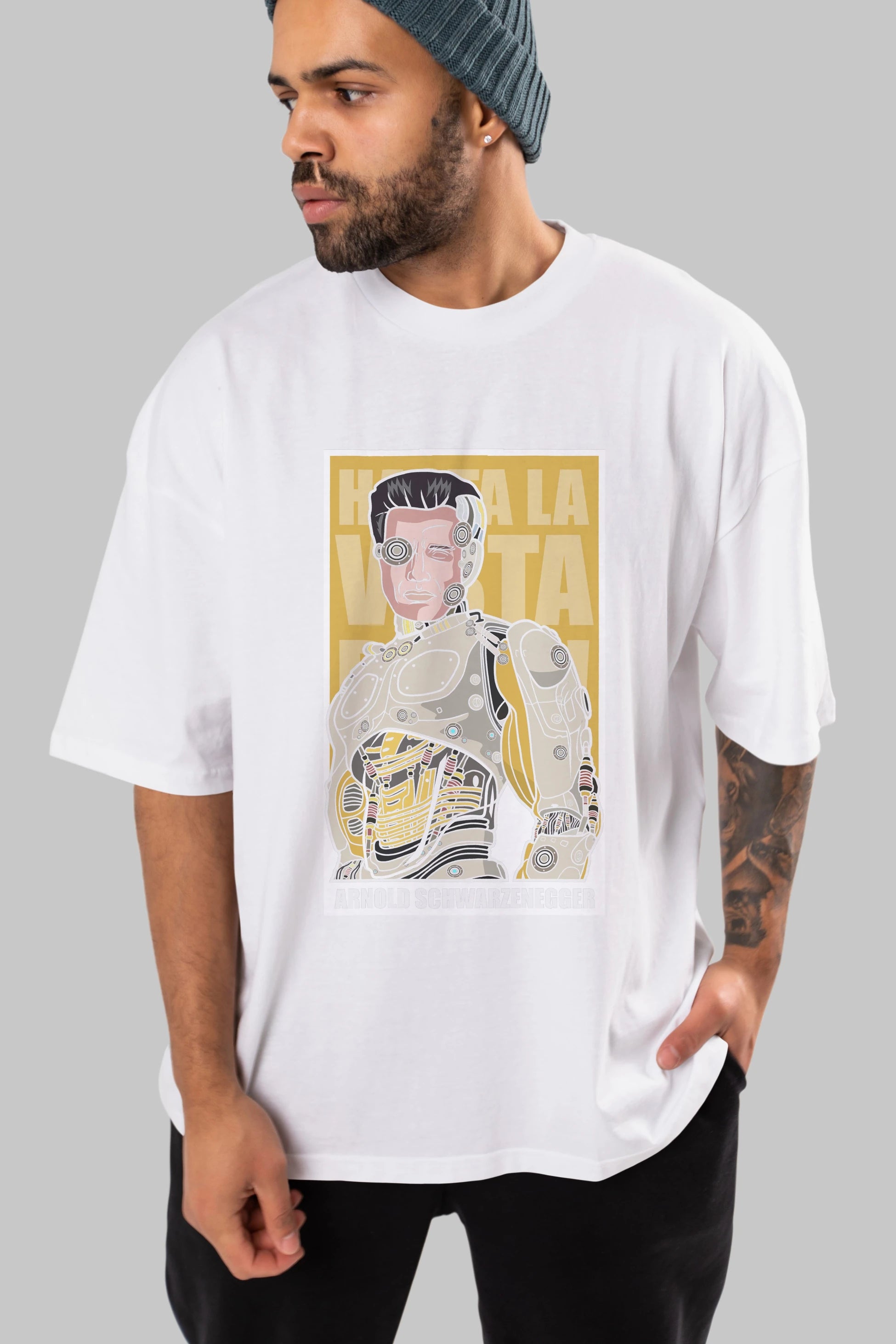 Arnold Robot Human Ön Baskılı Oversize t-shirt Erkek Kadın Unisex %100 Pamuk tişort