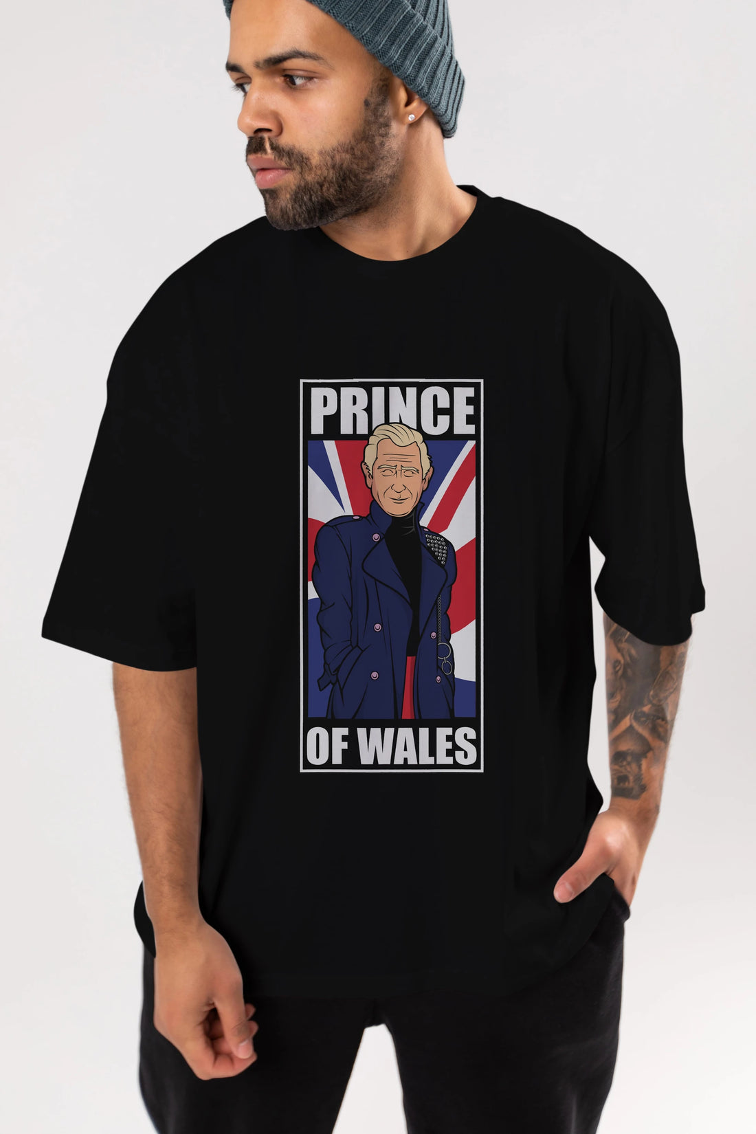 Prince Charles Ön Baskılı Oversize t-shirt Erkek Kadın Unisex %100 Pamuk tişort