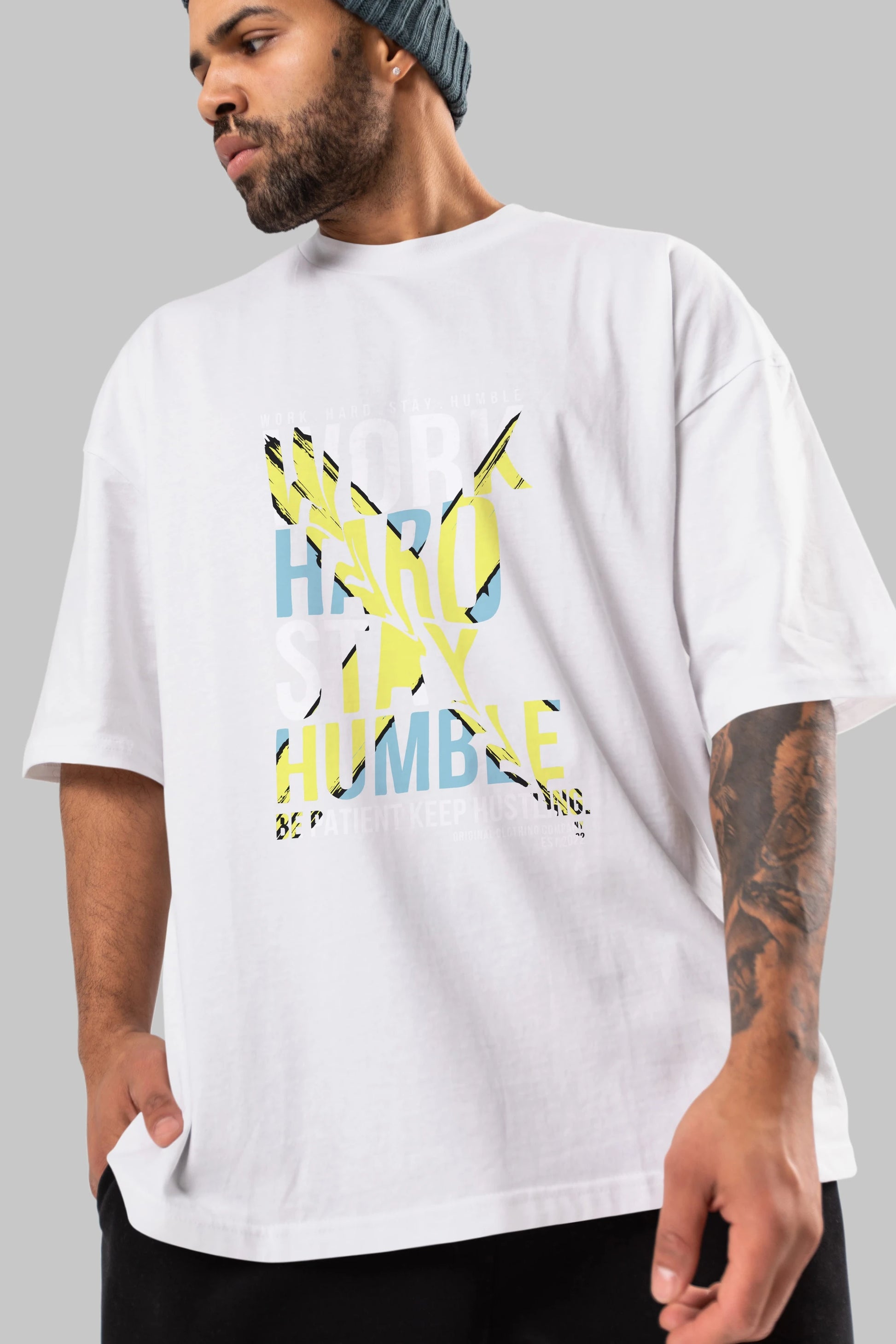 Work Hard Stay Humble Ön Baskılı Oversize t-shirt Erkek Kadın Unisex