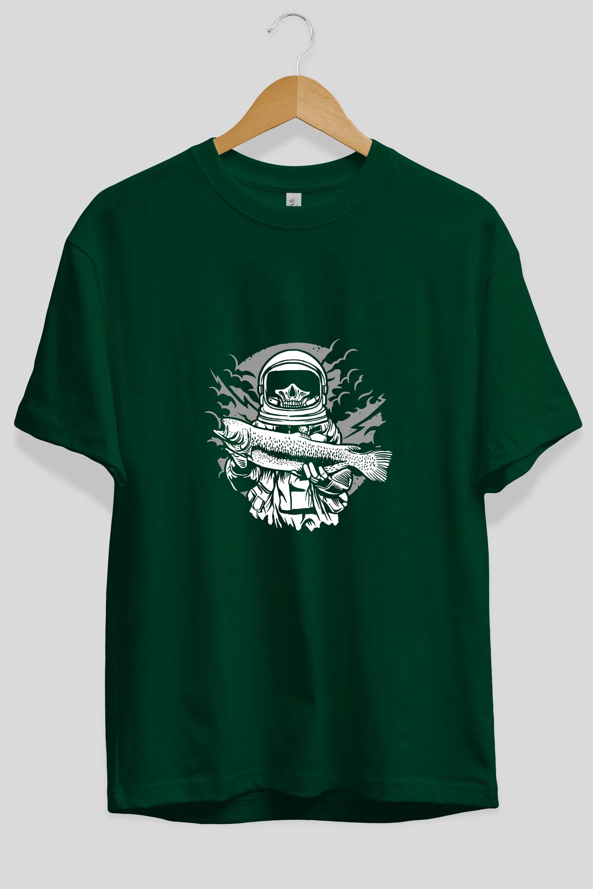 Astronaut Fishing Ön Baskılı Oversize t-shirt Erkek Kadın Unisex %100 Pamuk tişort