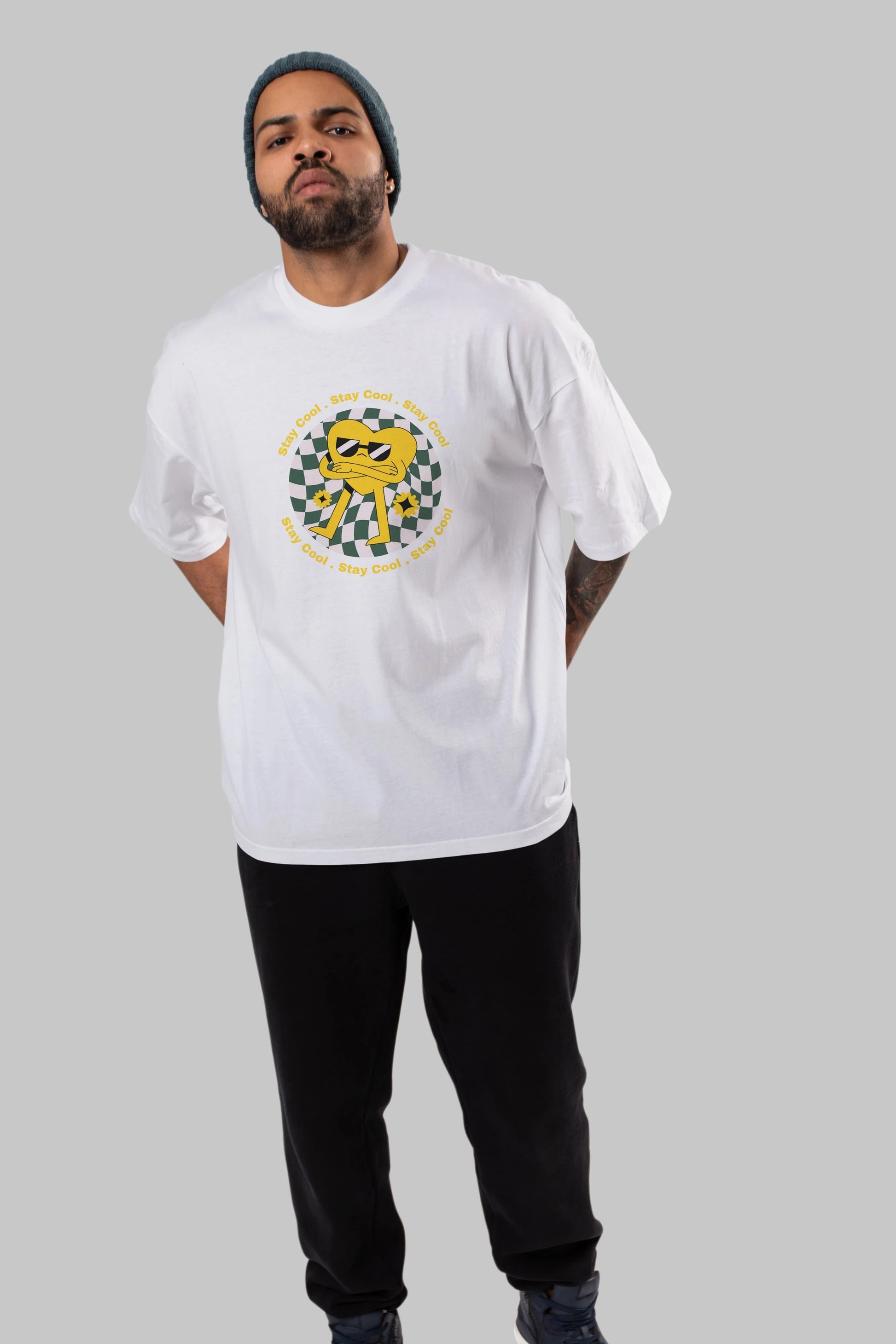 Stay Cool Yazılı Ön Baskılı Oversize t-shirt Erkek Kadın Unisex