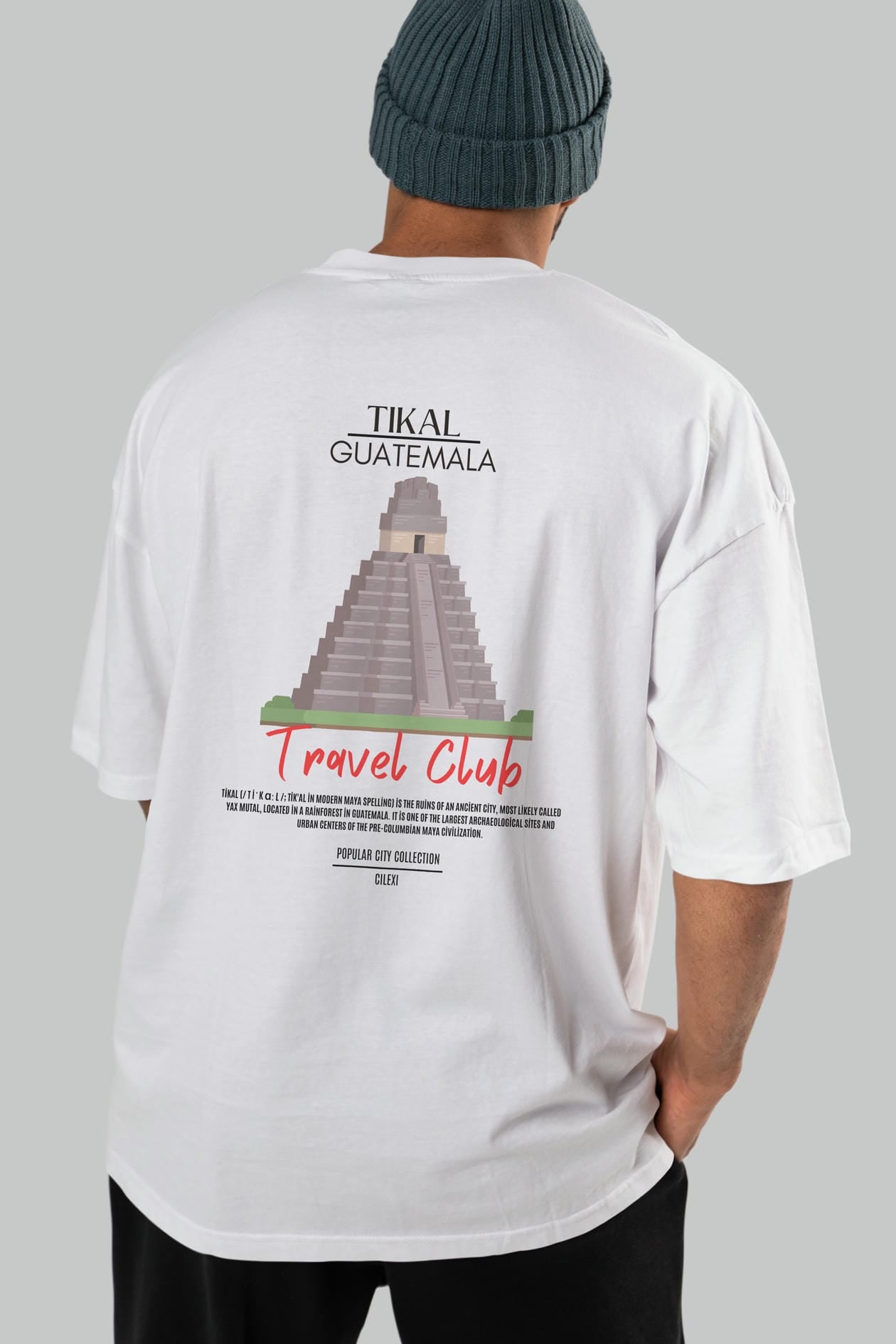 Tikal Guatemala Arka Baskılı Oversize t-shirt Erkek Kadın Pamuk Bisiklet Yaka tişort