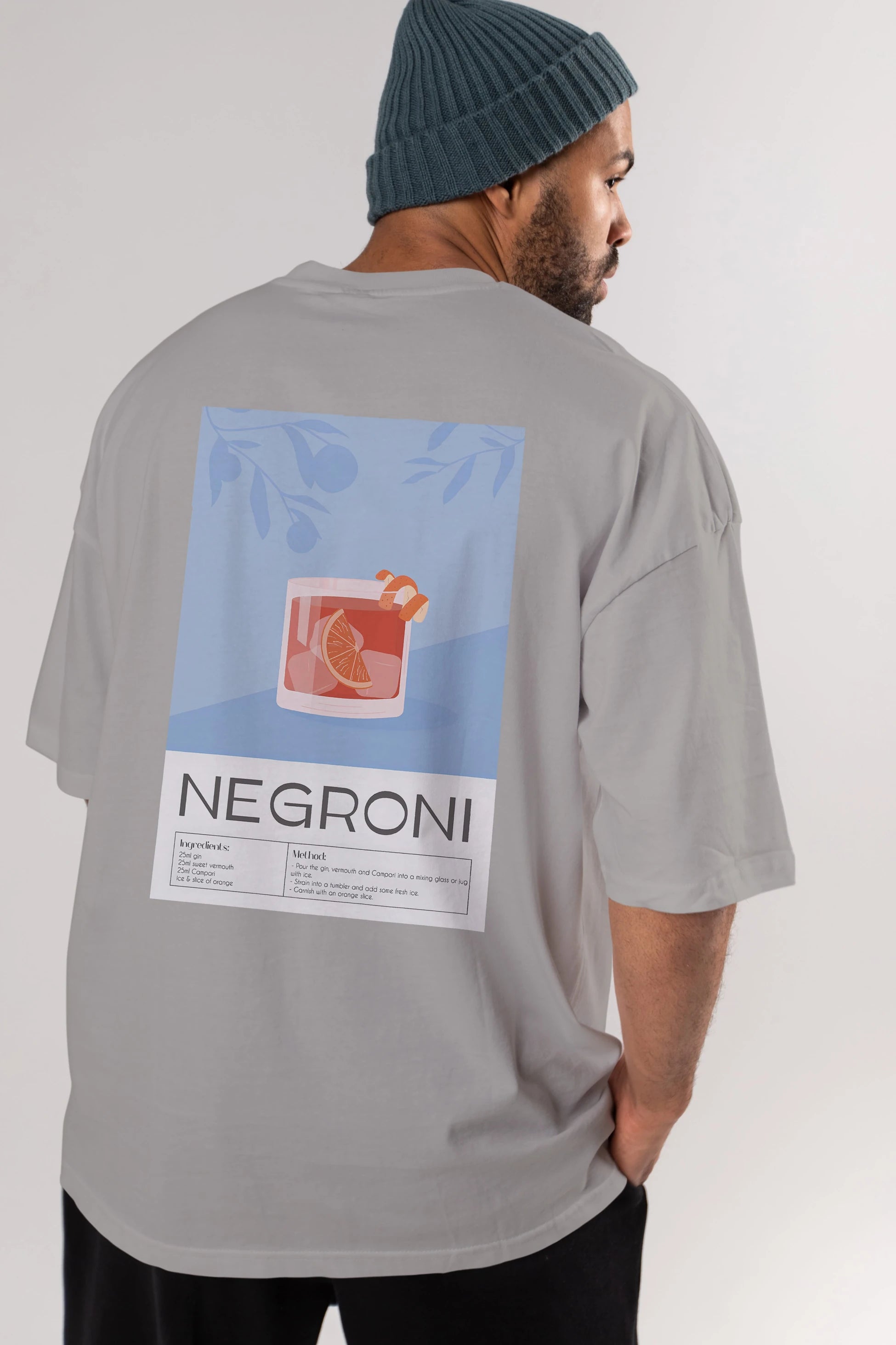 Negroni Arka Baskılı Oversize t-shirt Erkek Kadın Unisex %100 Pamuk Bisiklet Yaka tişort