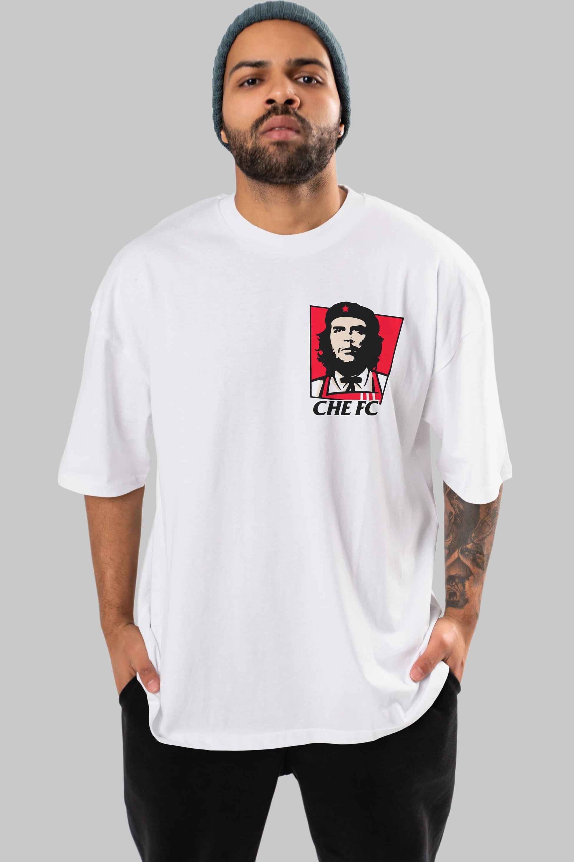 Che FC Ön Sol Baskılı Oversize t-shirt Erkek Kadın Unisex %100 Pamuk Bisiklet Yaka tişort