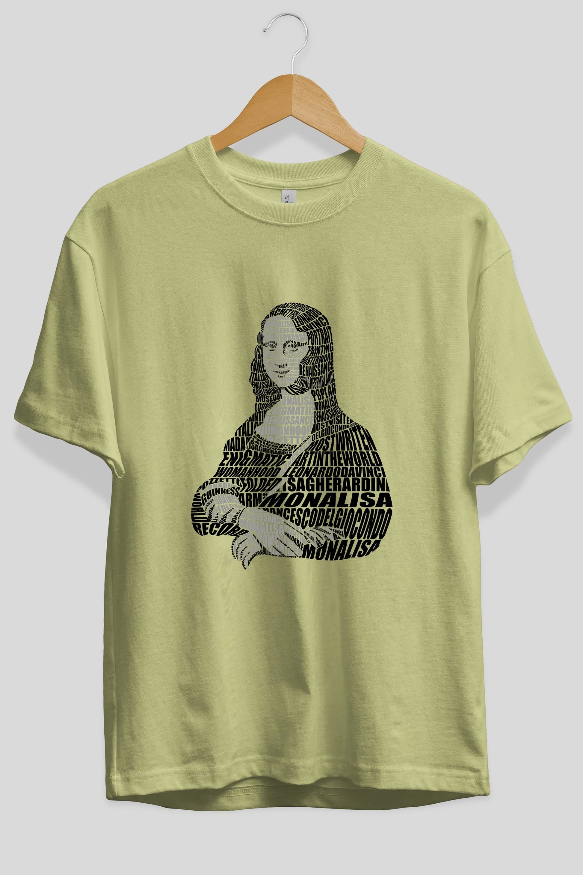 Mona Lisa Calligram Ön Baskılı Oversize t-shirt %100 pamuk Erkek Kadın Unisex