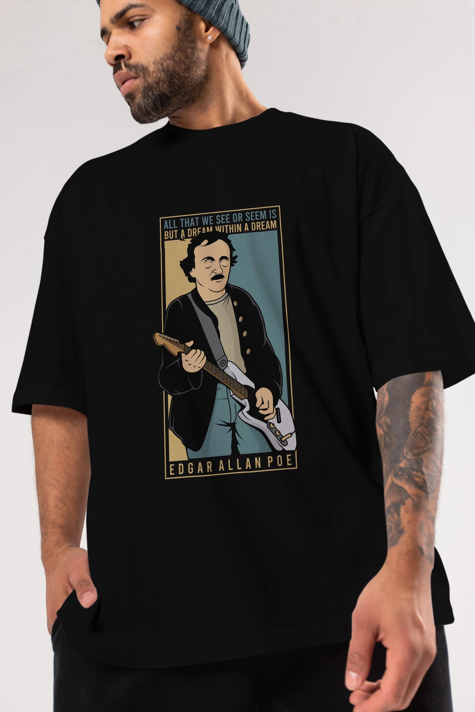 Edgar Alan Cobain Ön Baskılı Oversize t-shirt Erkek Kadın Unisex %100 Pamuk tişort
