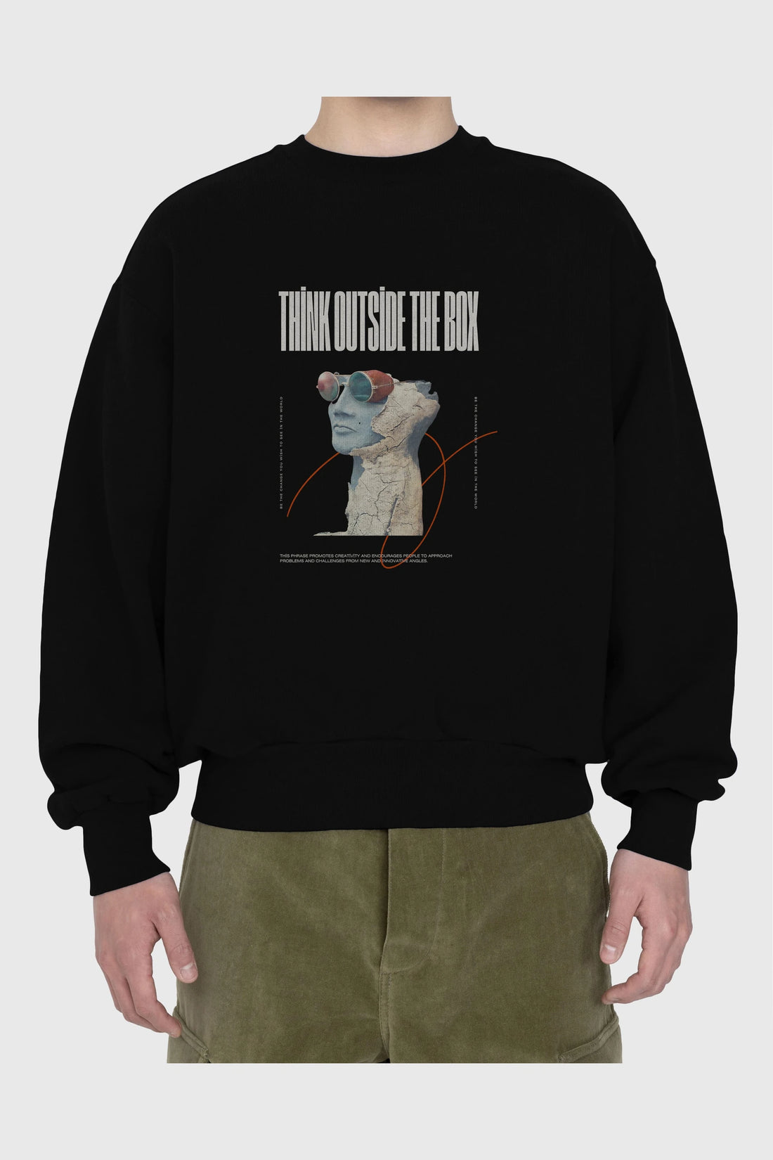 Think Outside The Box Ön Baskılı Oversize Sweatshirt Erkek Kadın Unisex
