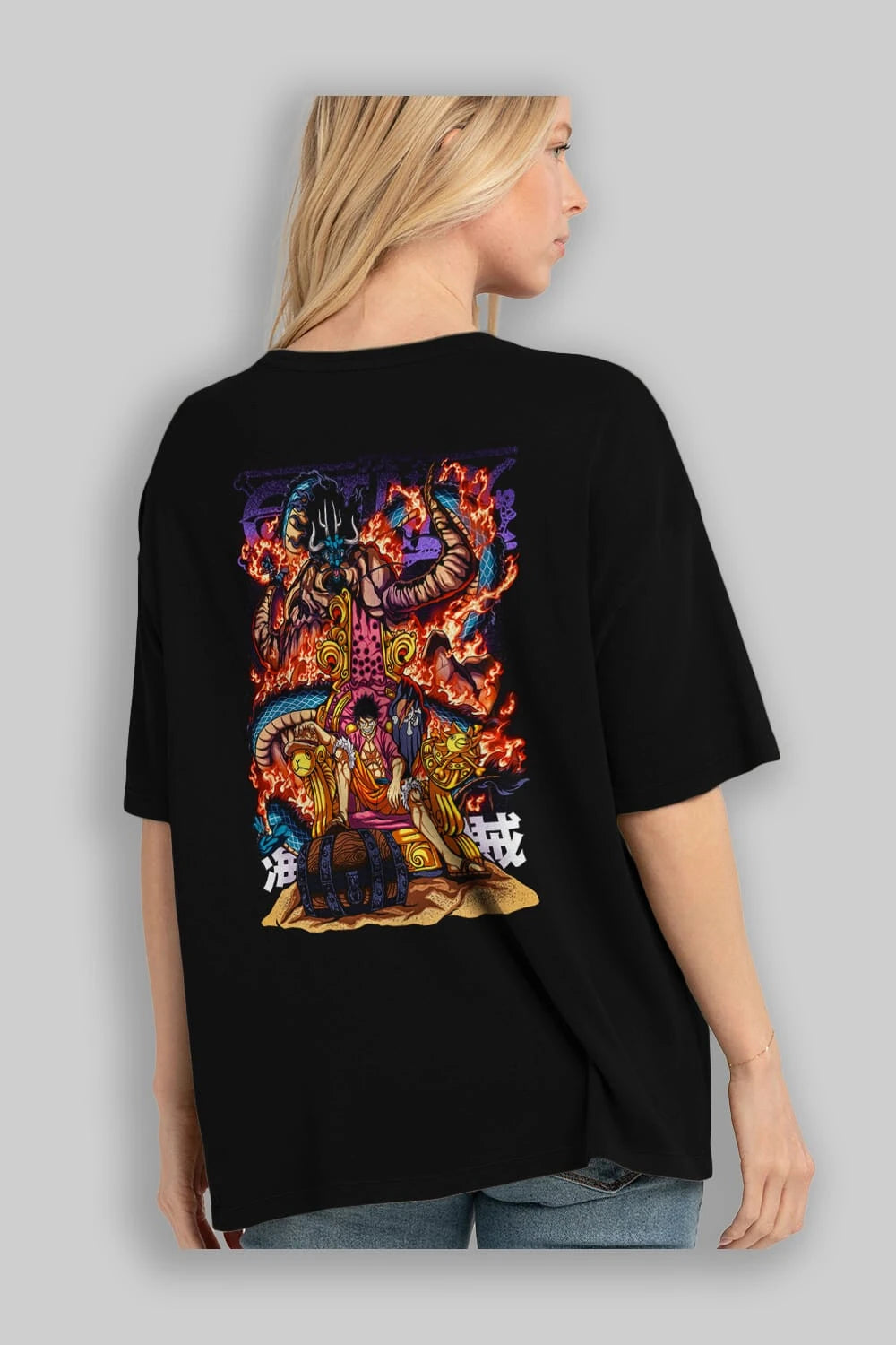 MONKEY D. LUFFY 1 Anime Arka Baskılı Oversize t-shirt Erkek Kadın Unisex