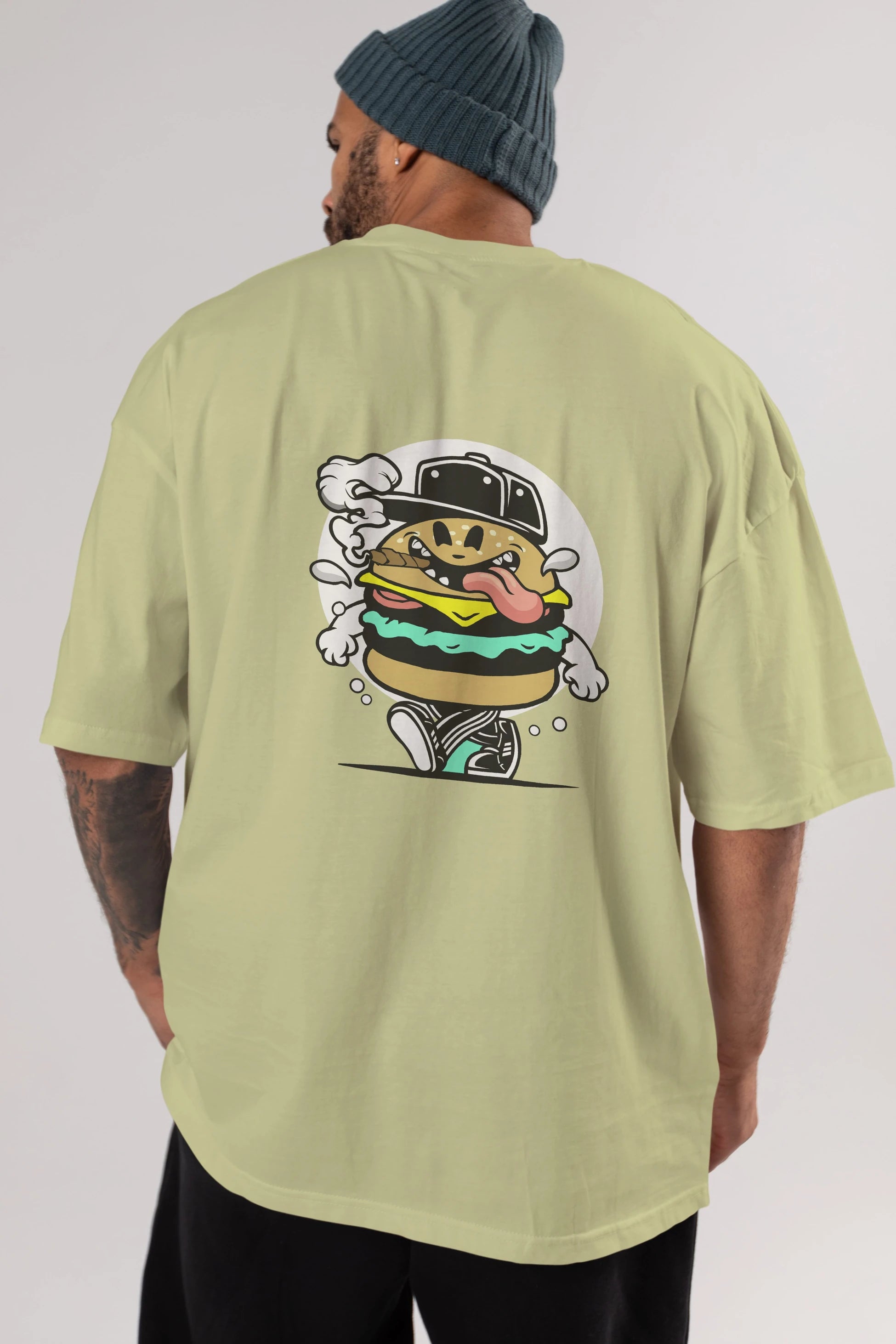 Burger Guy Arka Baskılı Oversize t-shirt Erkek Kadın Unisex %100 Pamuk tişort
