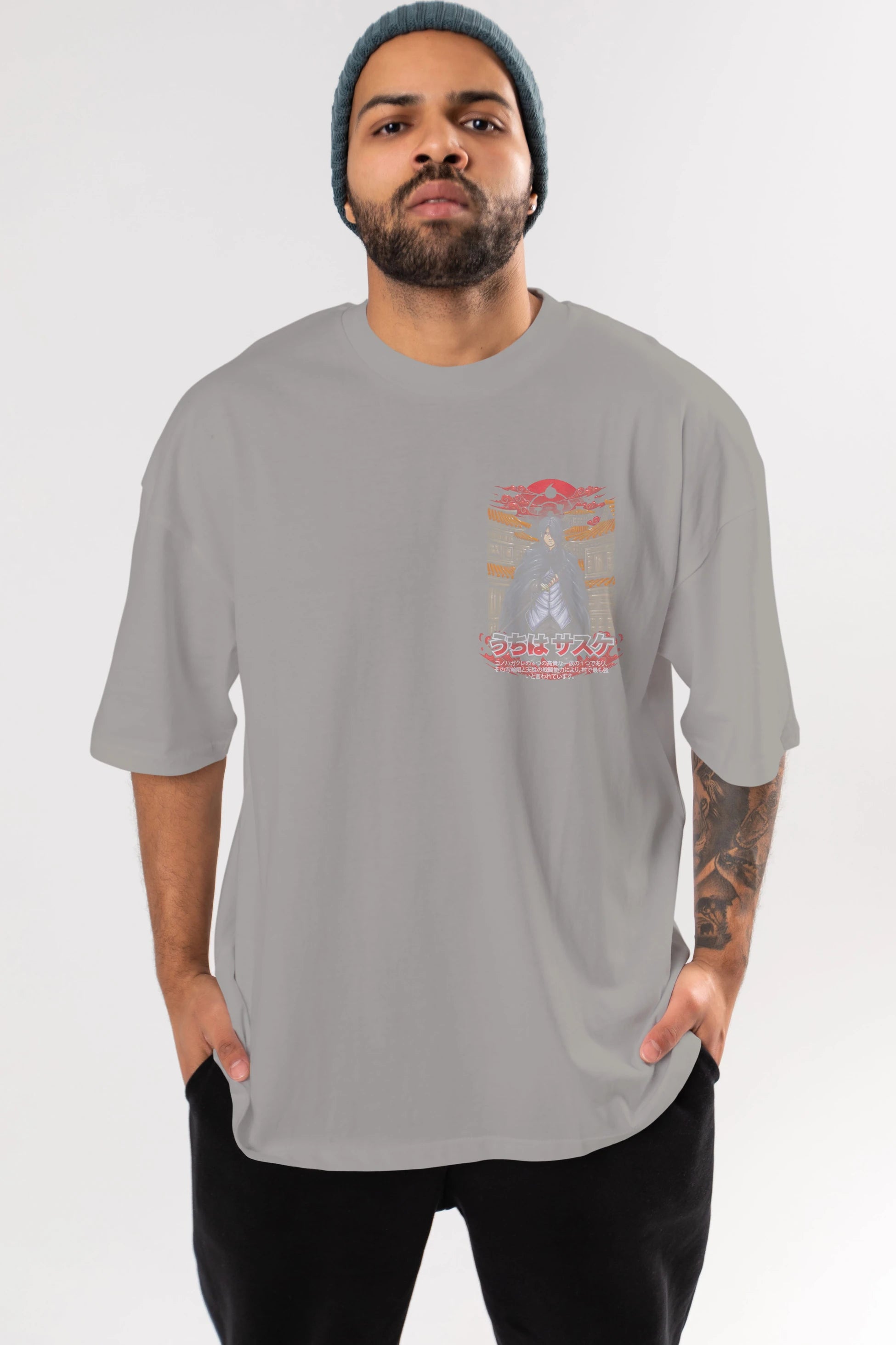 NARUTO SASUKE UCHIHA 1 Ön Sol Baskılı Oversize t-shirt Erkek Kadın Unisex %100 Pamuk Bisiklet Yaka tişort