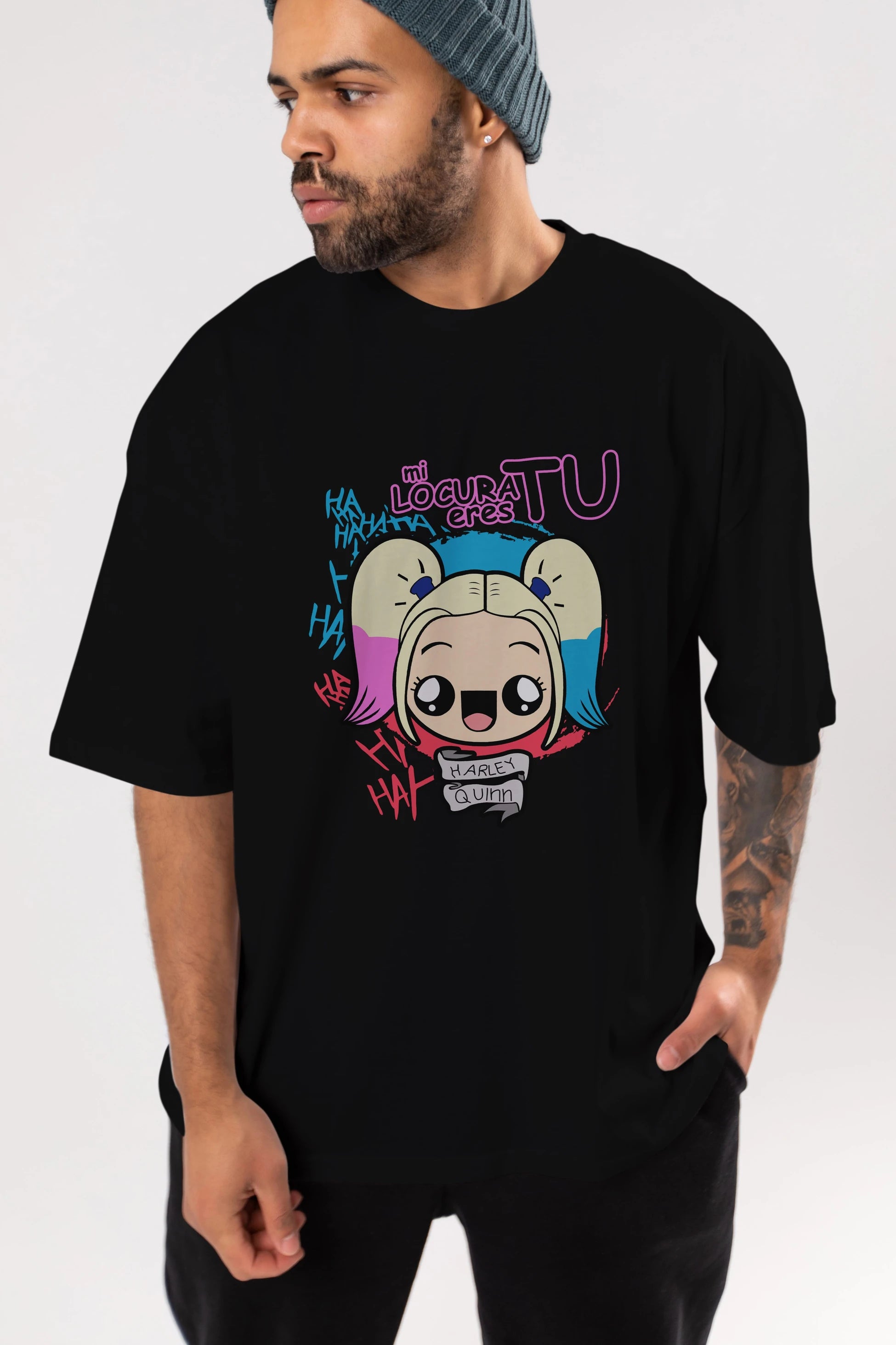 Harley Quinn Ön Baskılı Oversize t-shirt Erkek Kadın Unisex %100 Pamuk Bisiklet Yaka tişort