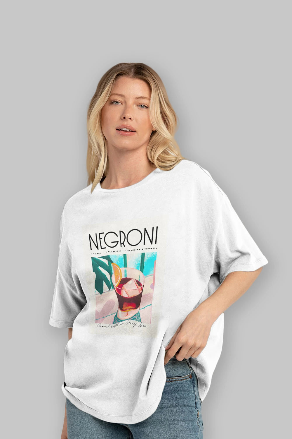 Negroni 4 Ön Baskılı Oversize t-shirt Erkek Kadın Unisex %100 Pamuk Bisiklet Yaka tişort