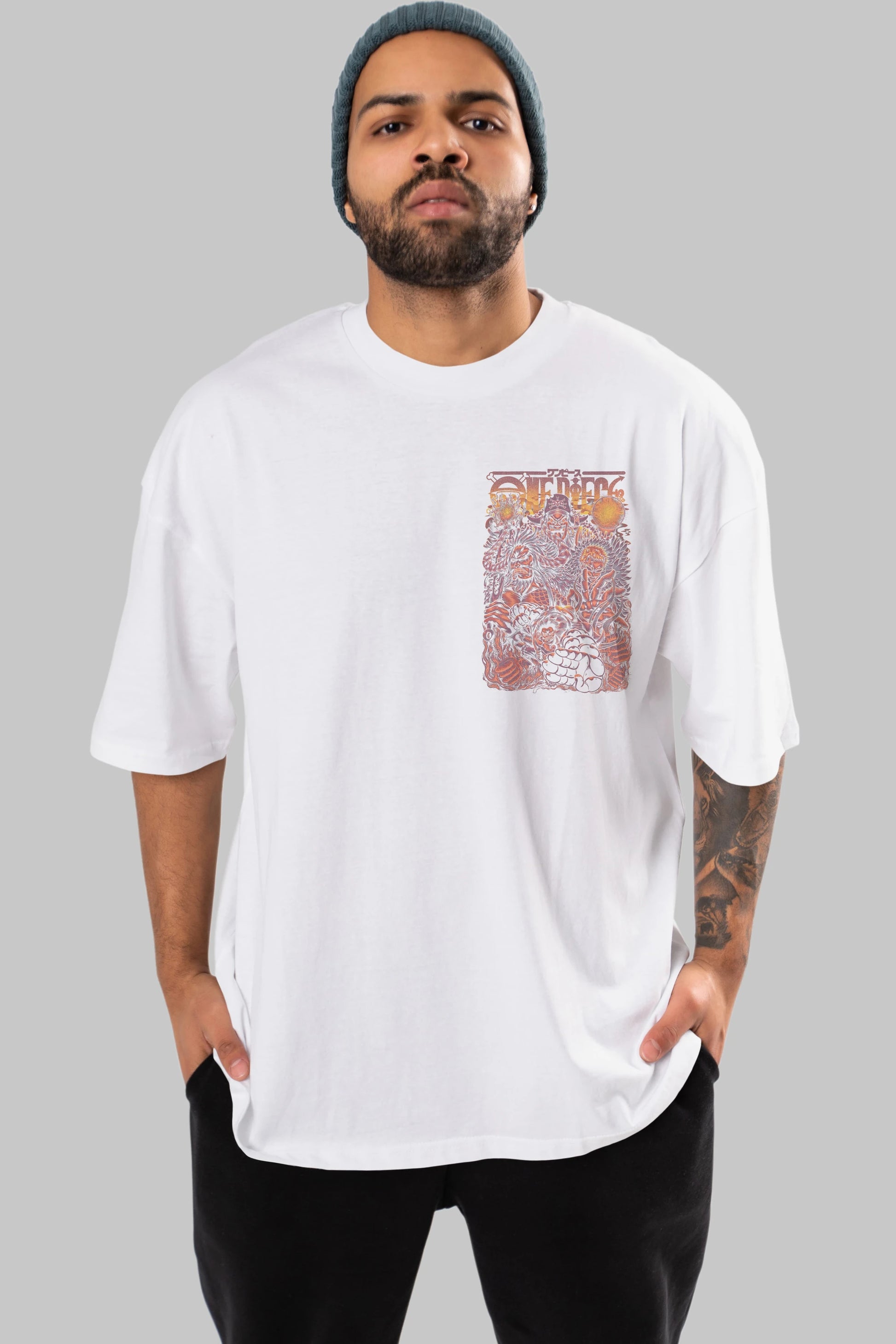 ONE PIECE Ön Sol Baskılı Oversize t-shirt Erkek Kadın Unisex %100 Pamuk Bisiklet Yaka tişort