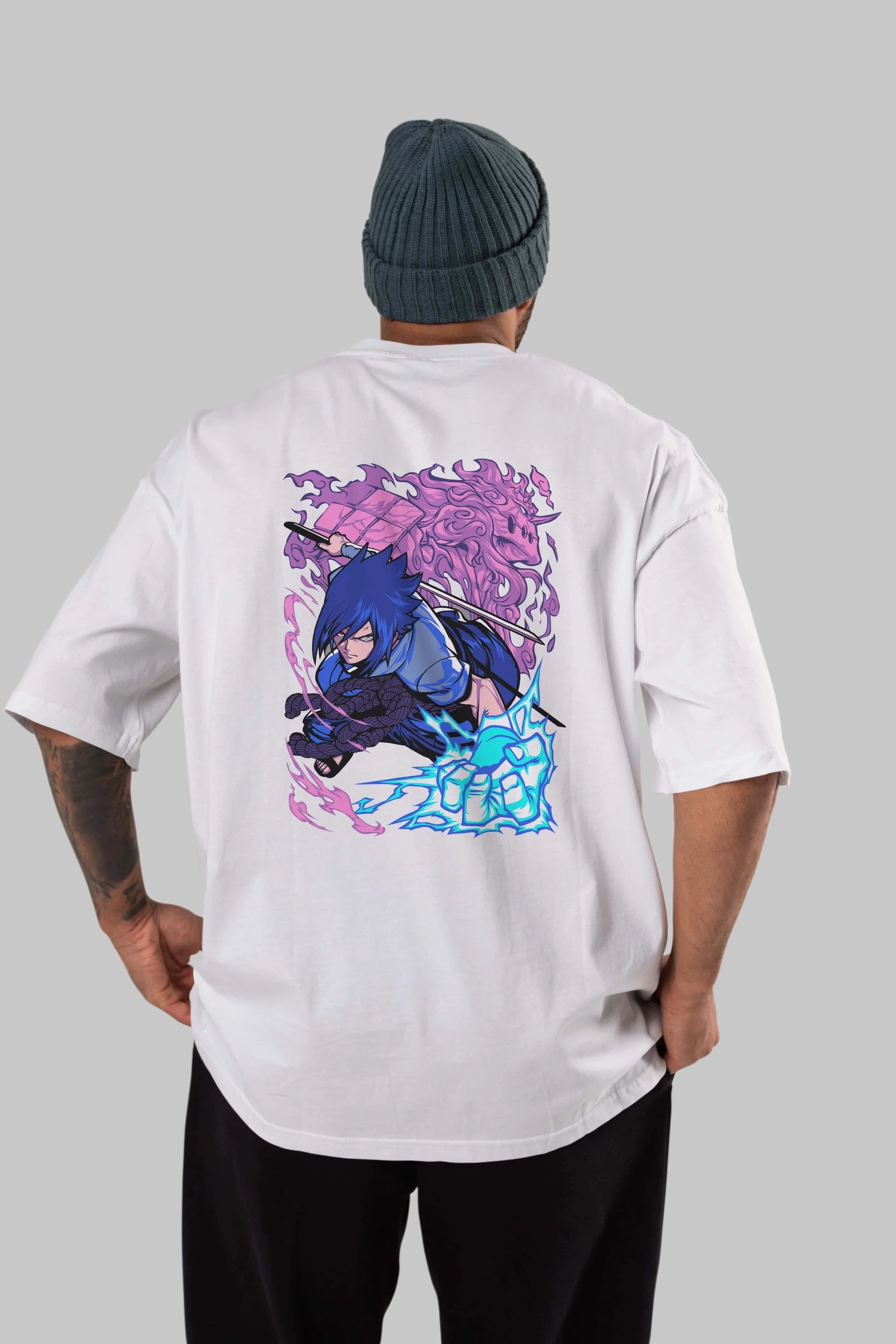 NARUTO SASUKE UCHIHA 2 Anime Arka Baskılı Oversize t-shirt Erkek Kadın Unisex