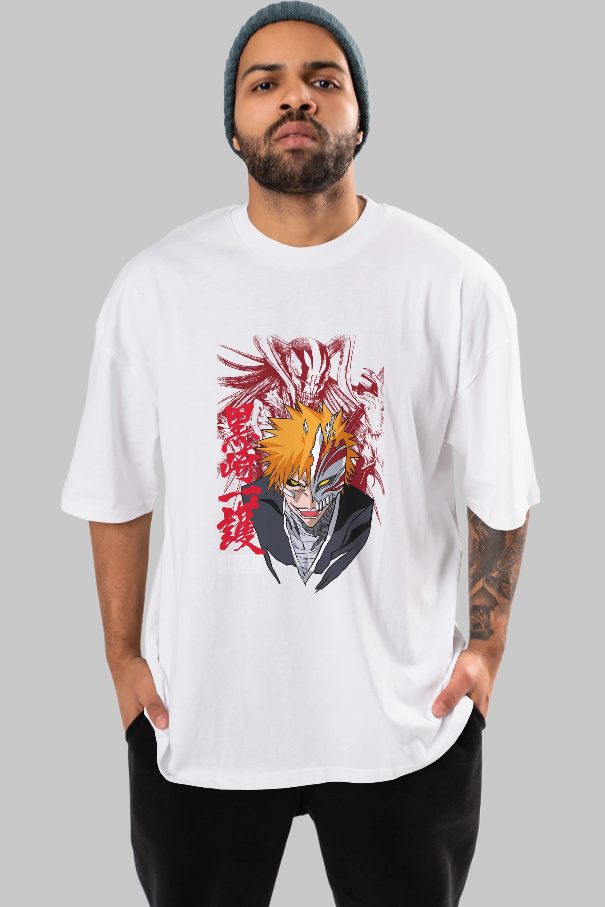 ICHIGO KUROSAKI VIZARD Anime Ön Baskılı Oversize t-shirt %100 pamuk Erkek Kadın Unisex